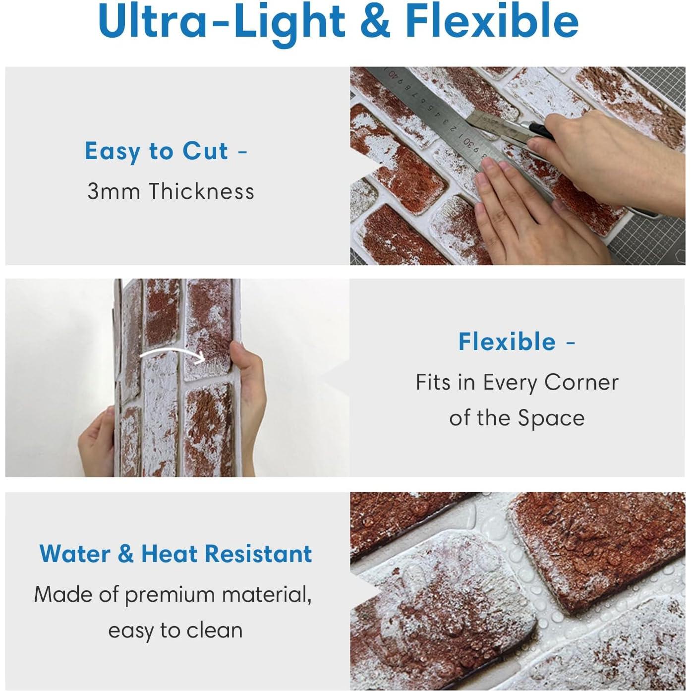 Paneles de Pared 3D Adhesivos COMSTICKC Ladrillo PVC 10 Piezas