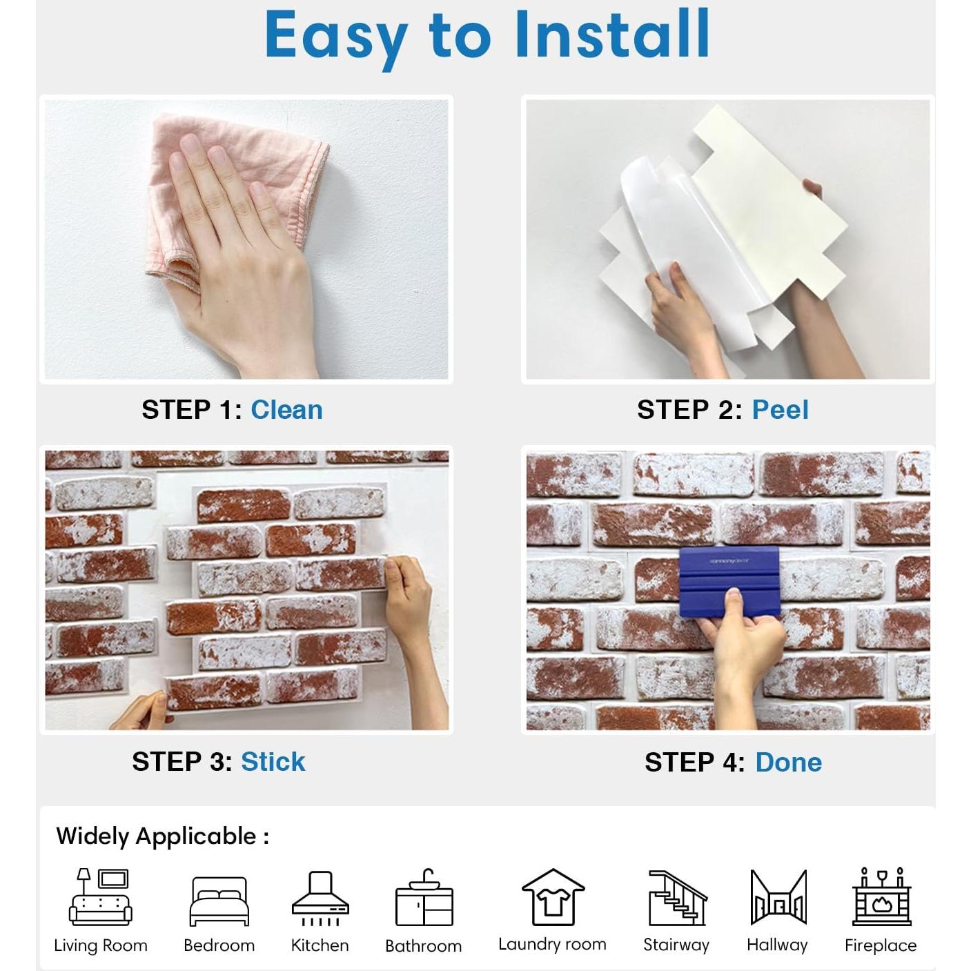 Paneles de Pared 3D Adhesivos COMSTICKC Ladrillo PVC 10 Piezas