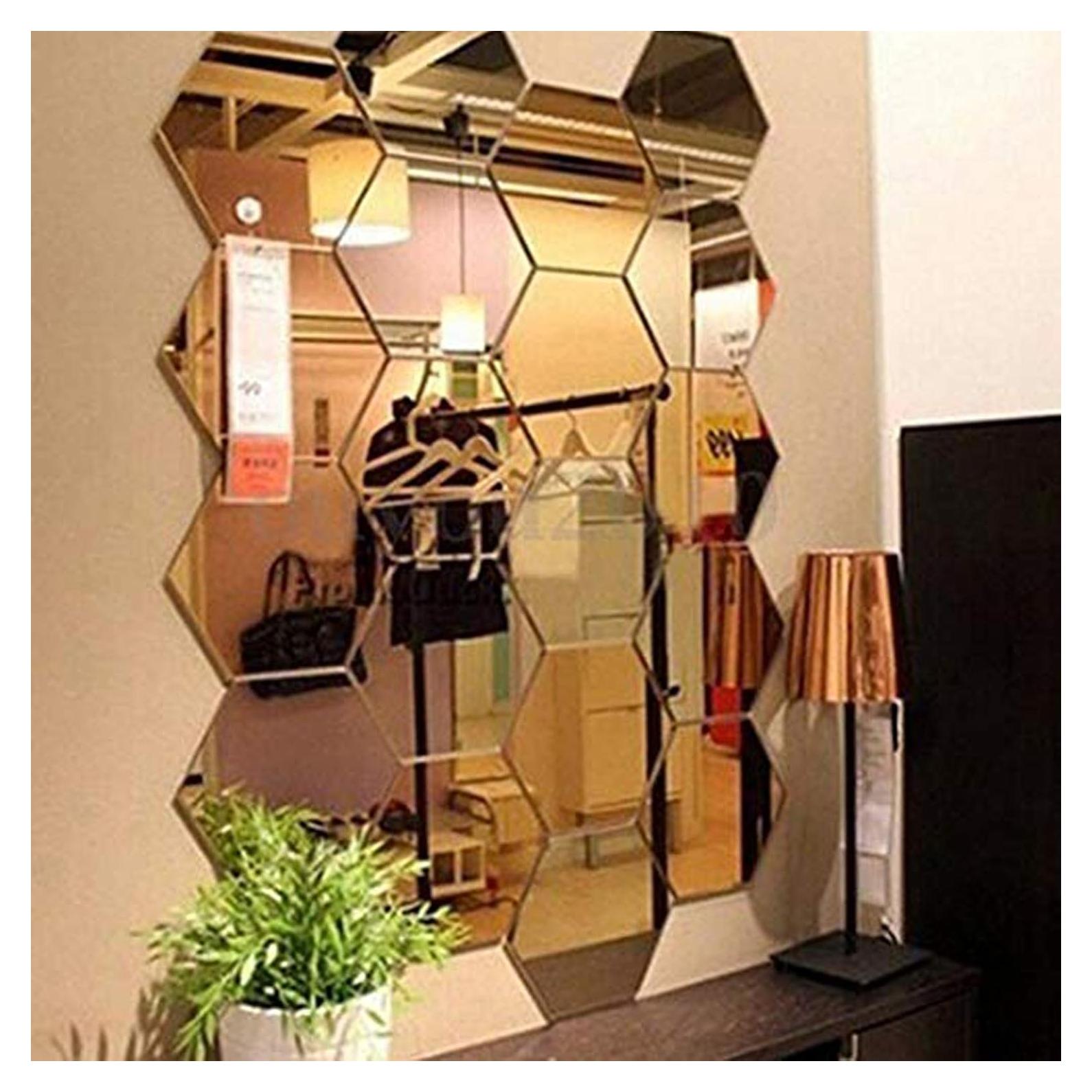 Espejos Adhesivos Hexagonales MCLEULLA 12 Pcs 10 cm Oro