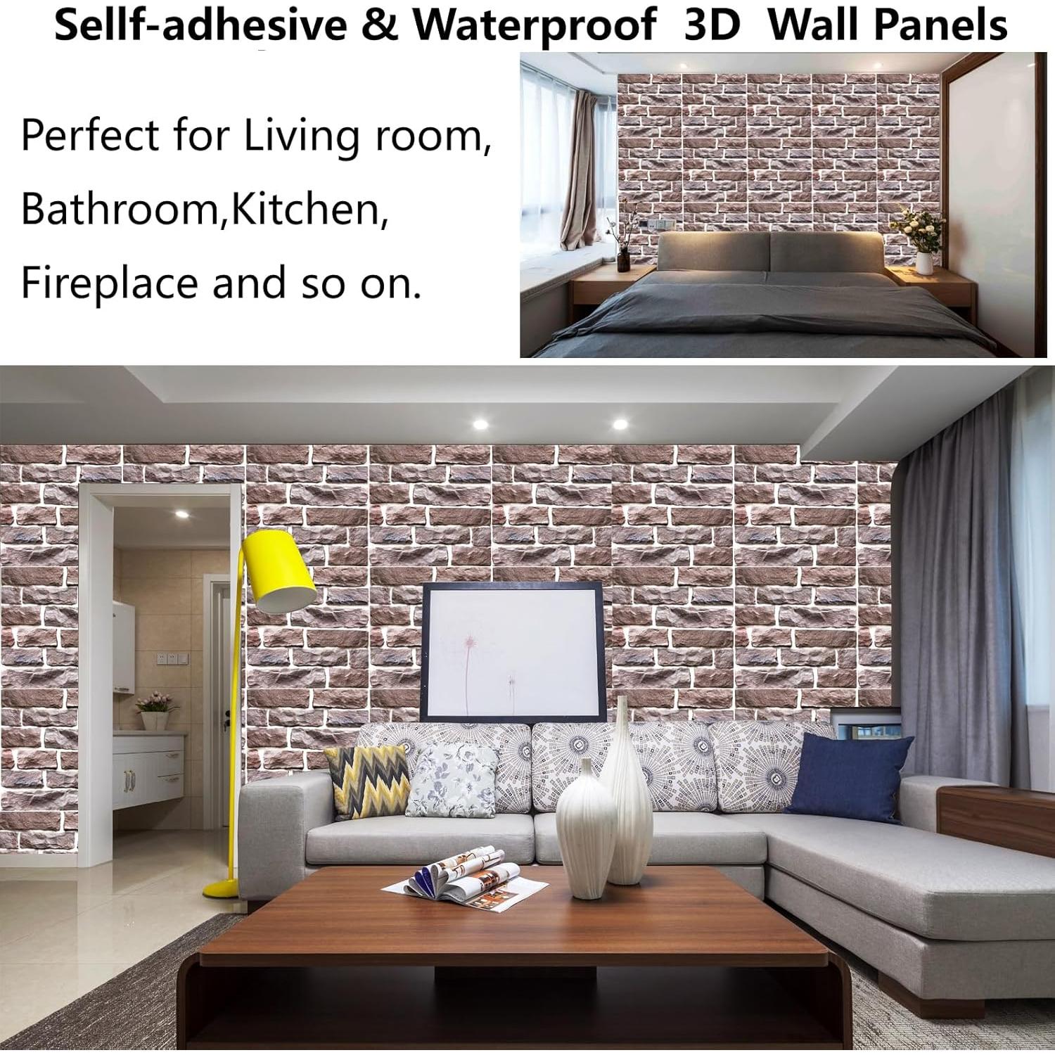 Paneles de Pared 3D Autoadhesivos Veczom - Ladrillo Piedra 10 Unidades