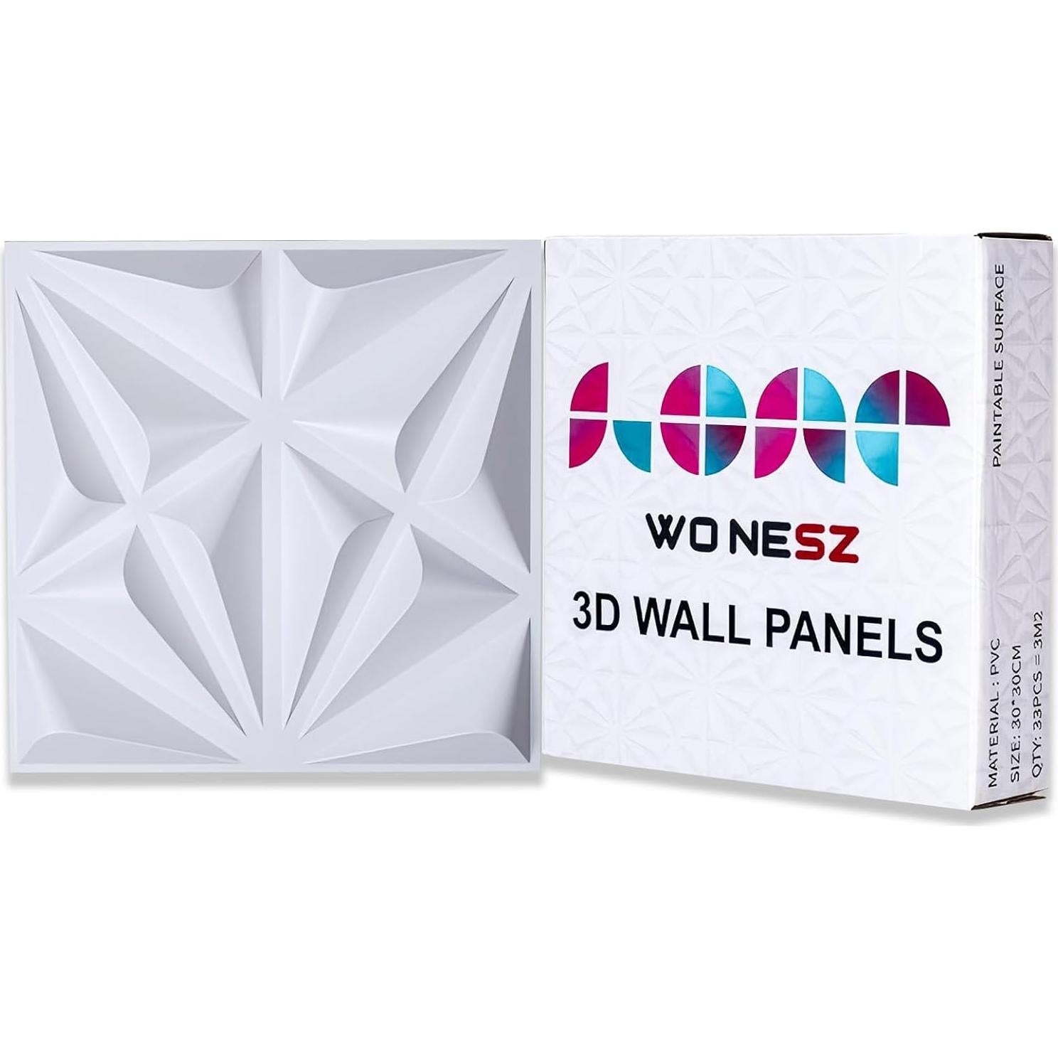 Paquete de 33 Paneles de Pared 3D WONESZ Blancos 30.48x30.48cm
