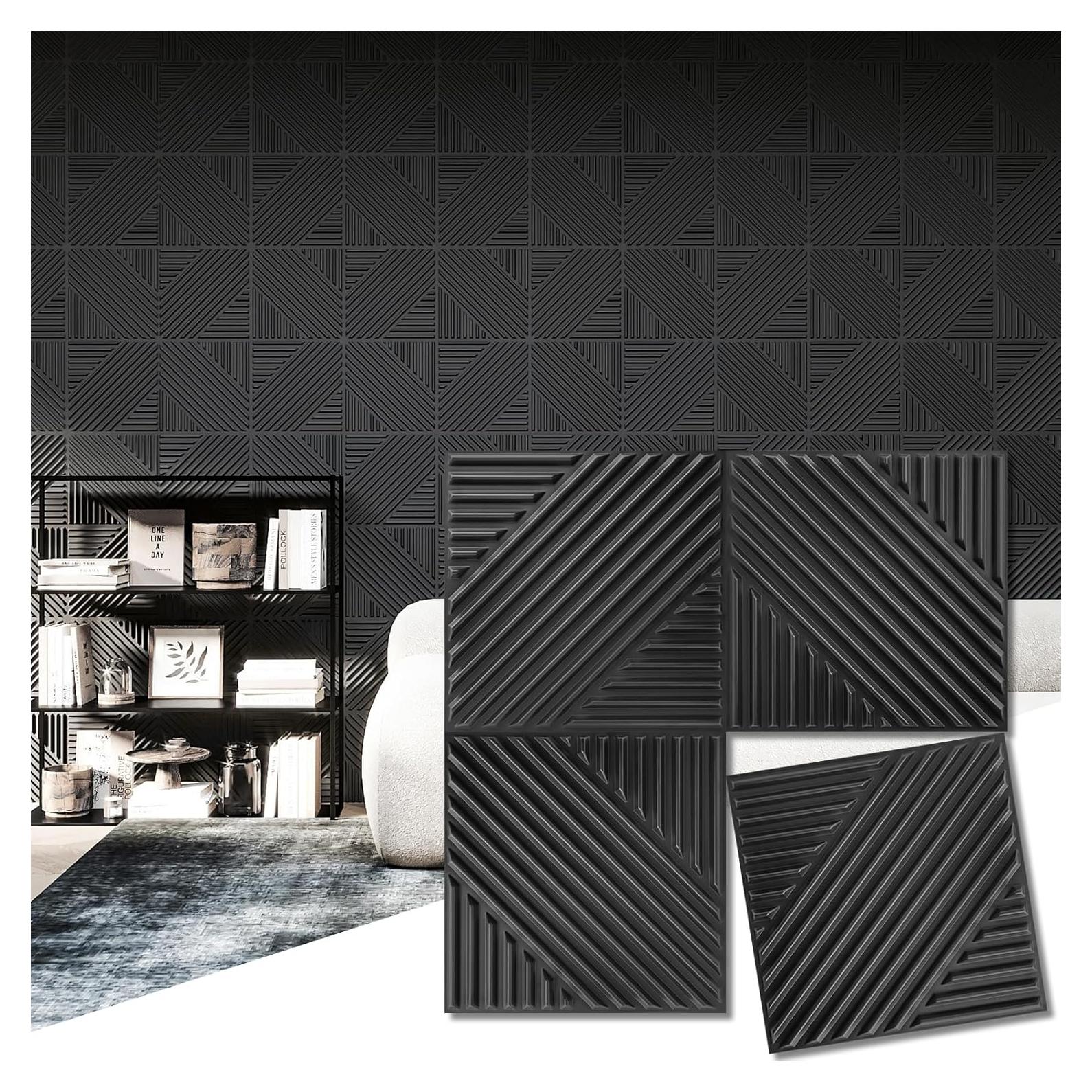 Paneles de Pared 3D Art3d 33 Pack PVC Negro 30.48cm