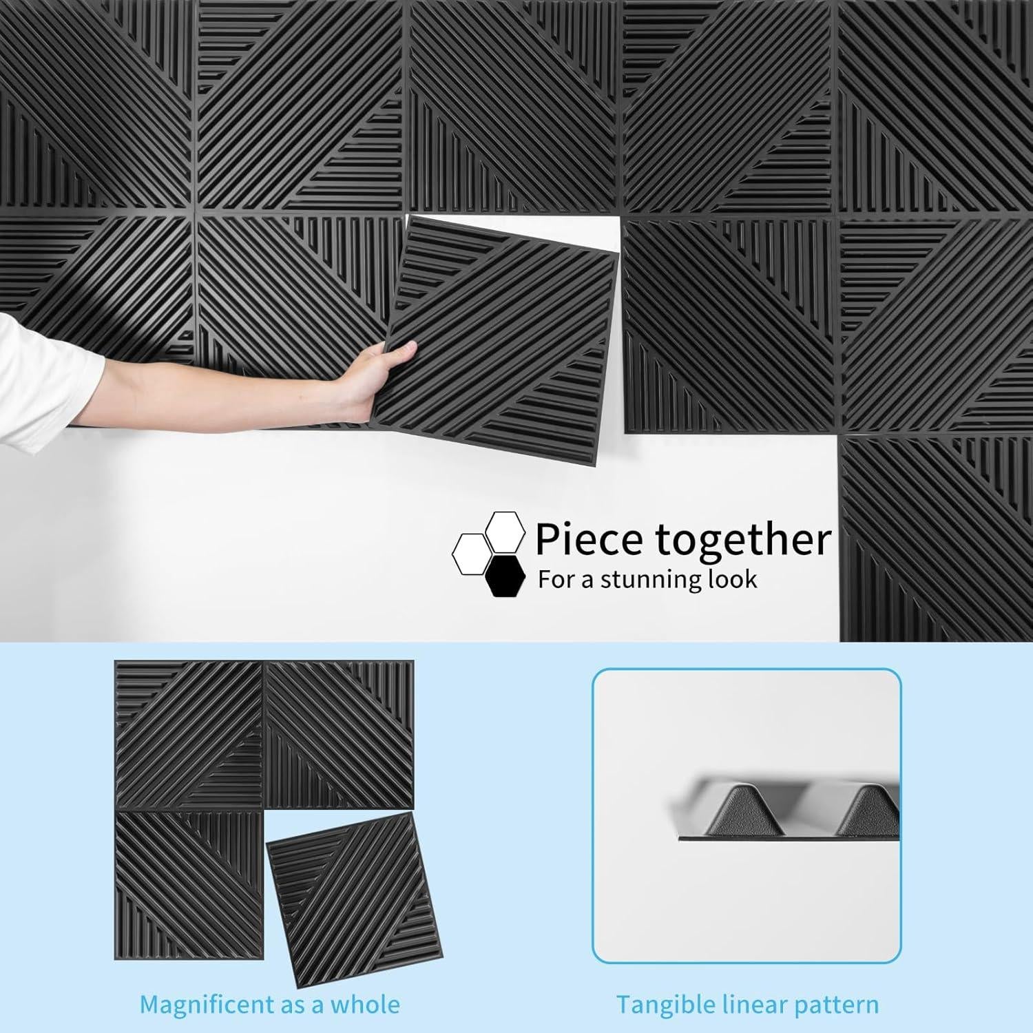 Paneles de Pared 3D Art3d 33 Pack PVC Negro 30.48cm
