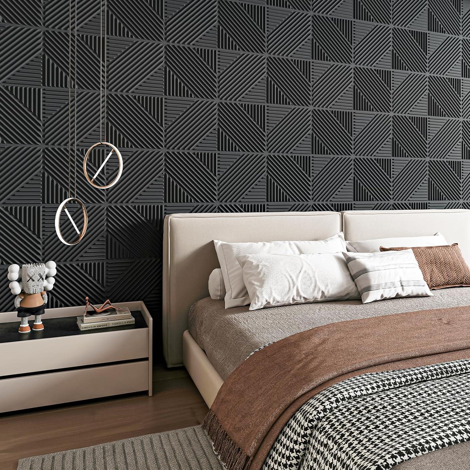 Paneles de Pared 3D Art3d 33 Pack PVC Negro 30.48cm