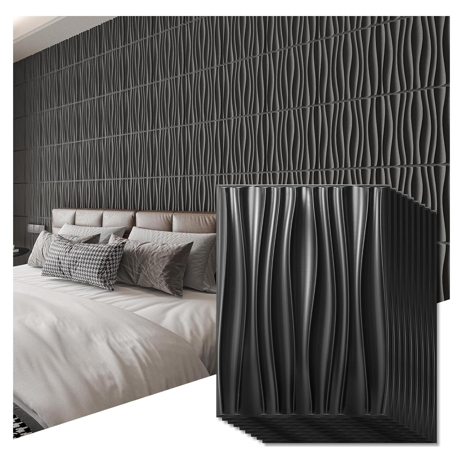 Paneles de Pared 3D Art3d 24-Pack PVC Negro 39.9x29.9 cm