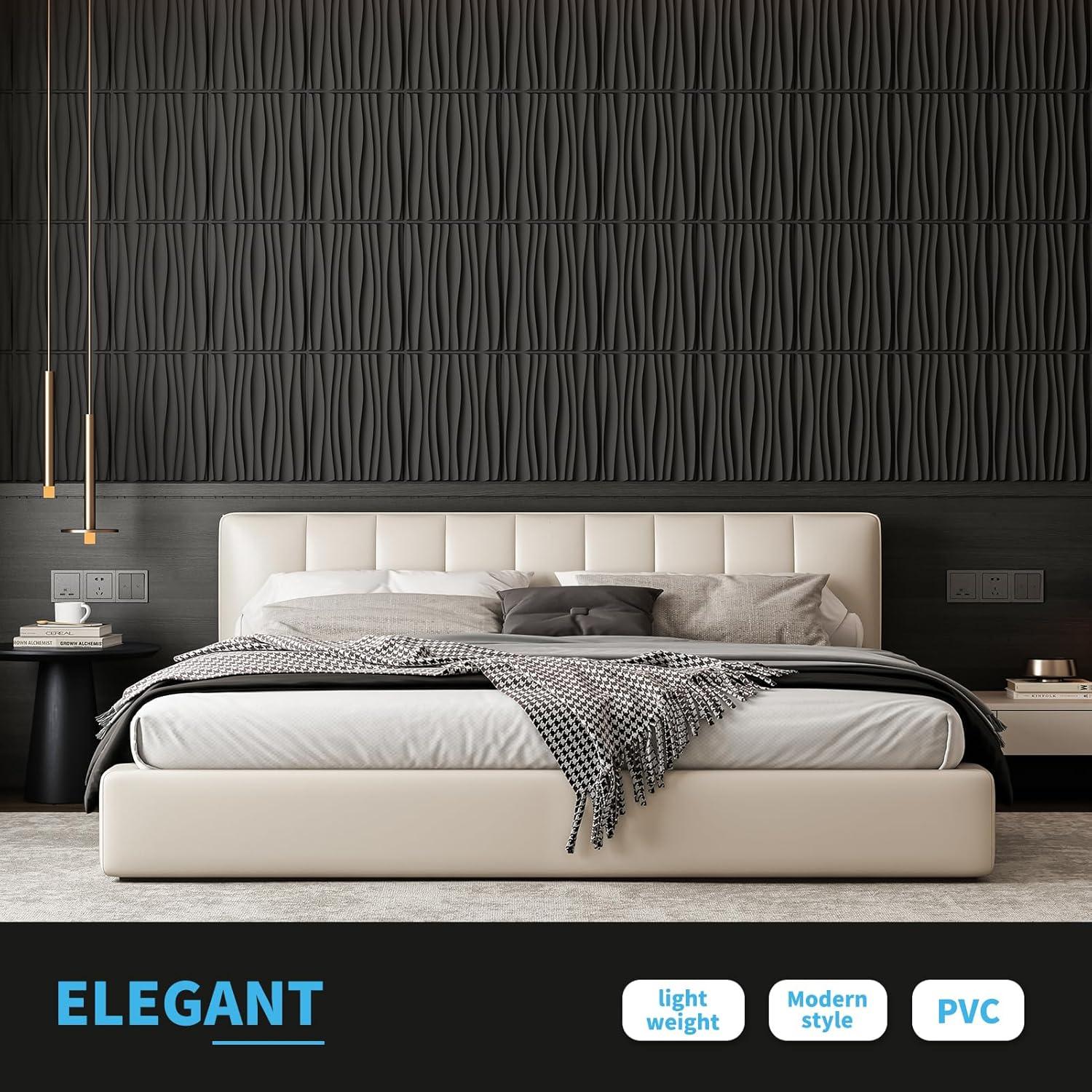 Paneles de Pared 3D Art3d 24-Pack PVC Negro 39.9x29.9 cm