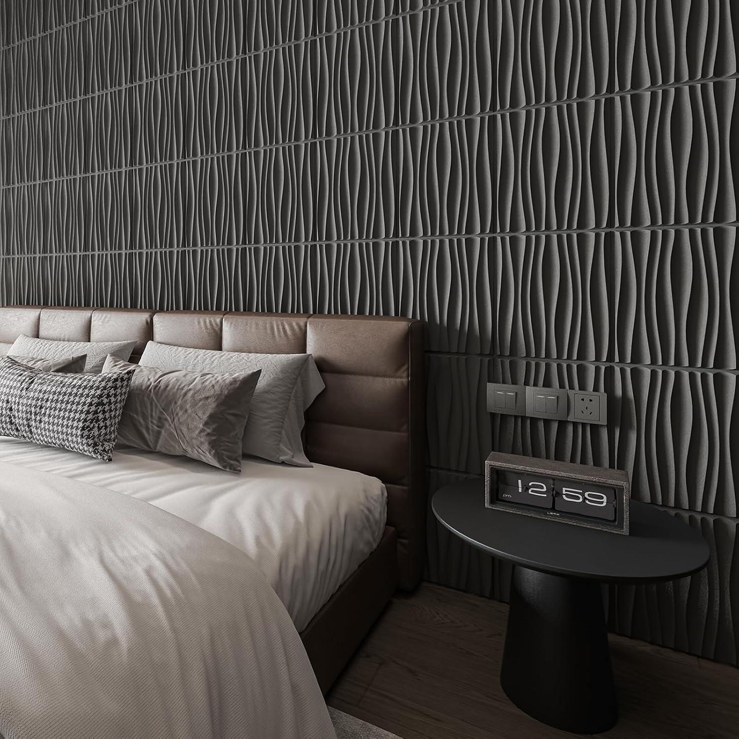 Paneles de Pared 3D Art3d 24-Pack PVC Negro 39.9x29.9 cm