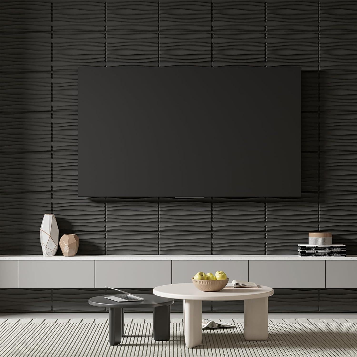 Paneles de Pared 3D Art3d 24-Pack PVC Negro 39.9x29.9 cm