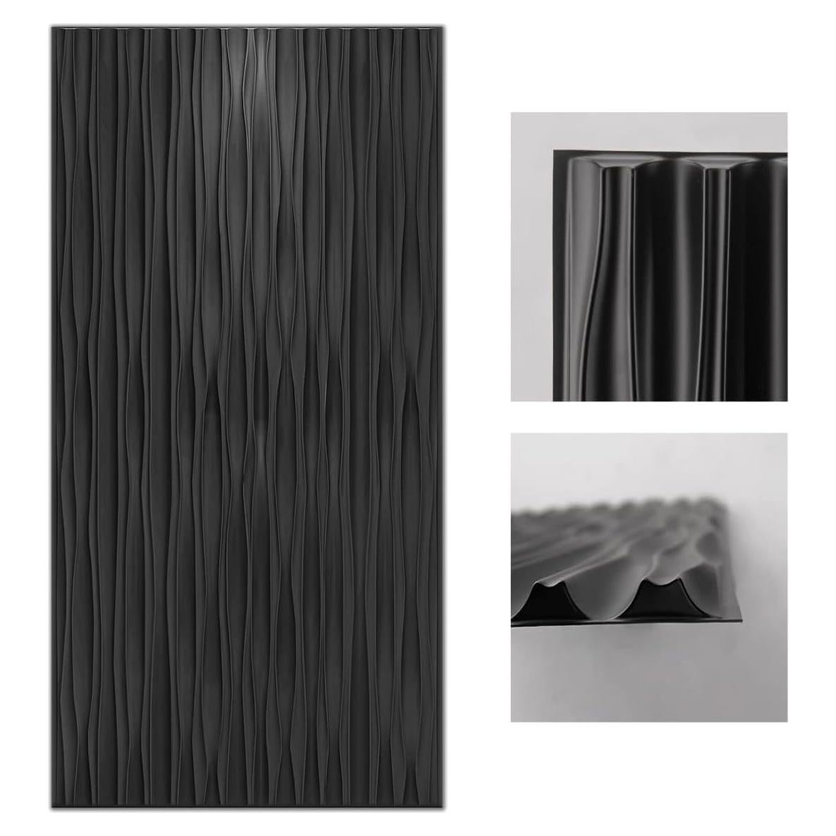 Paneles de Pared 3D Art3d PVC Negro 120x60 cm - Paquete de 6
