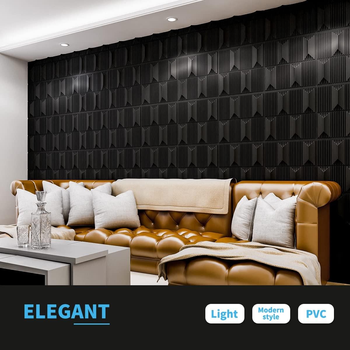 Paneles de Pared 3D PVC Art3dwallpanels 50x50 cm Negro - 12 Piezas