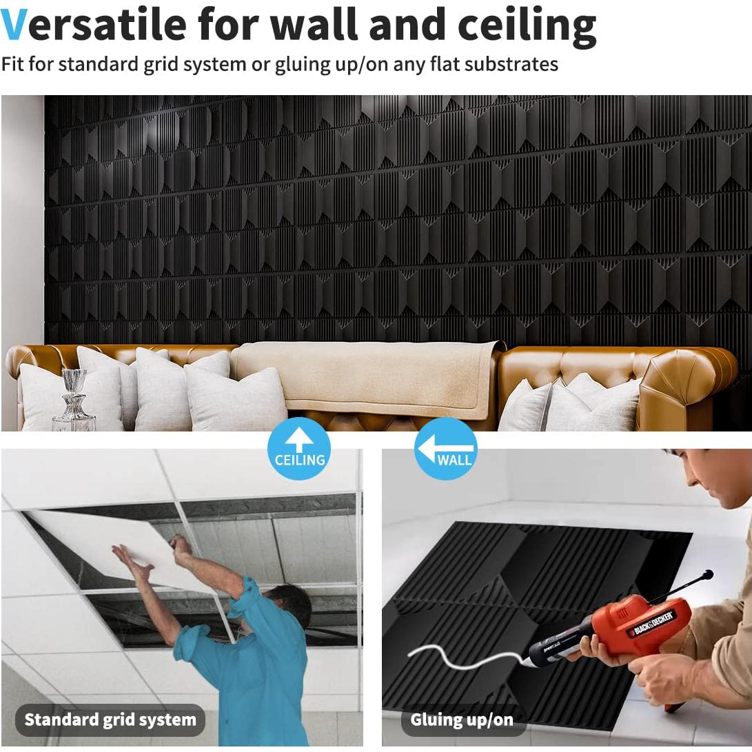 Paneles de Pared 3D PVC Art3dwallpanels 50x50 cm Negro - 12 Piezas