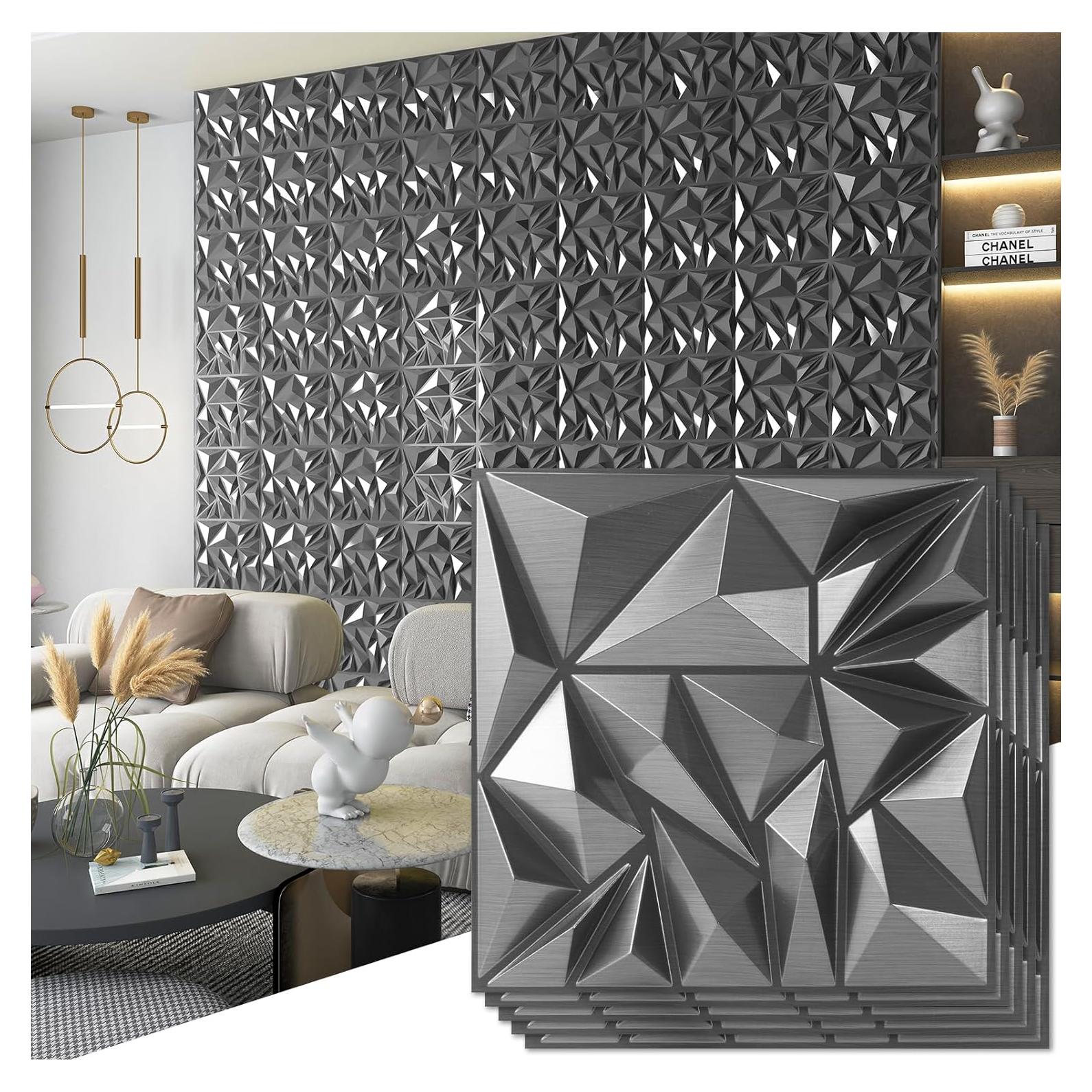 Paneles de Pared 3D Art3d - 33 Piezas Texturizados Diamante 30.48 cm Plata