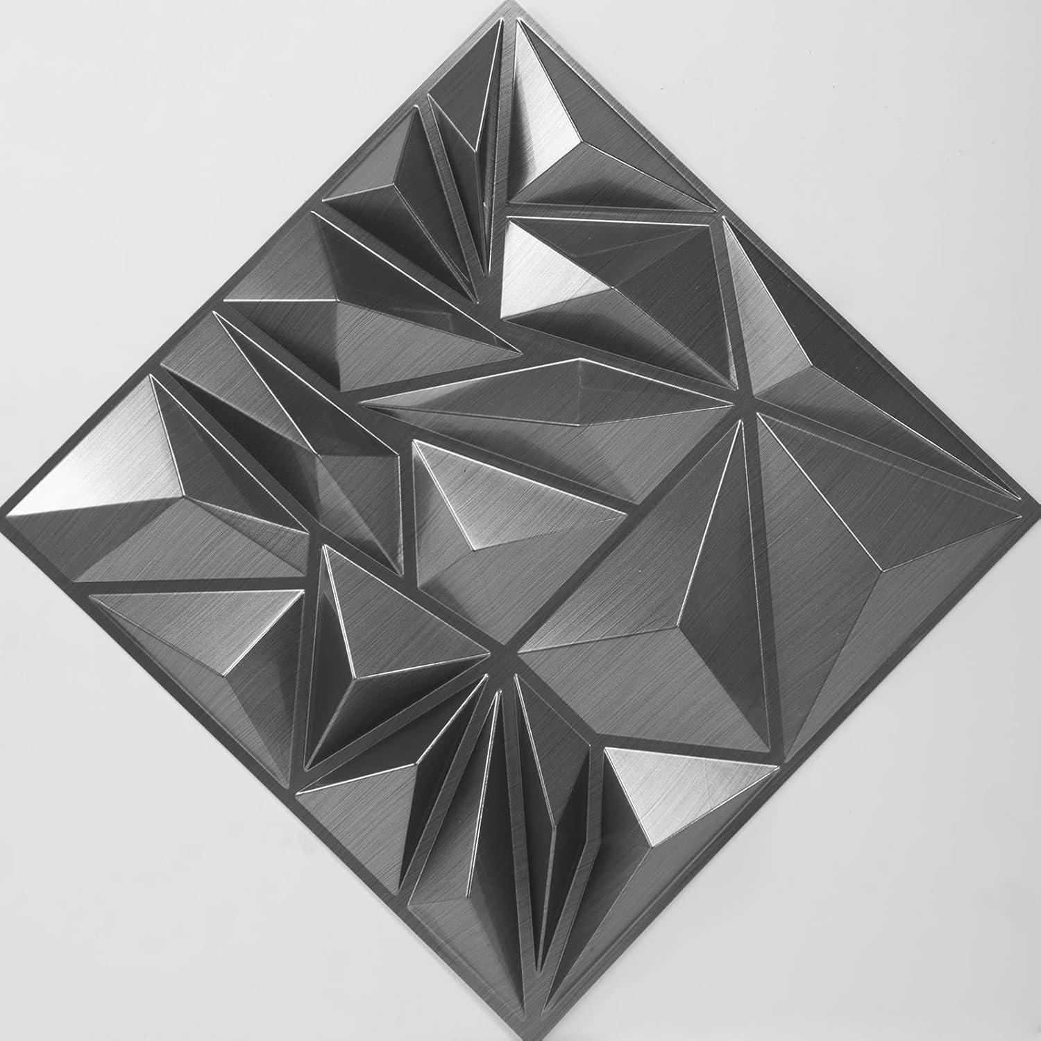 Paneles de Pared 3D Art3d - 33 Piezas Texturizados Diamante 30.48 cm Plata