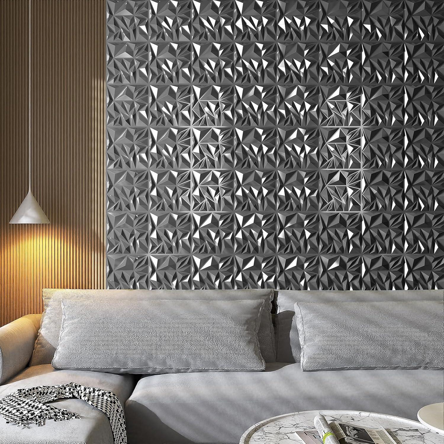 Paneles de Pared 3D Art3d - 33 Piezas Texturizados Diamante 30.48 cm Plata
