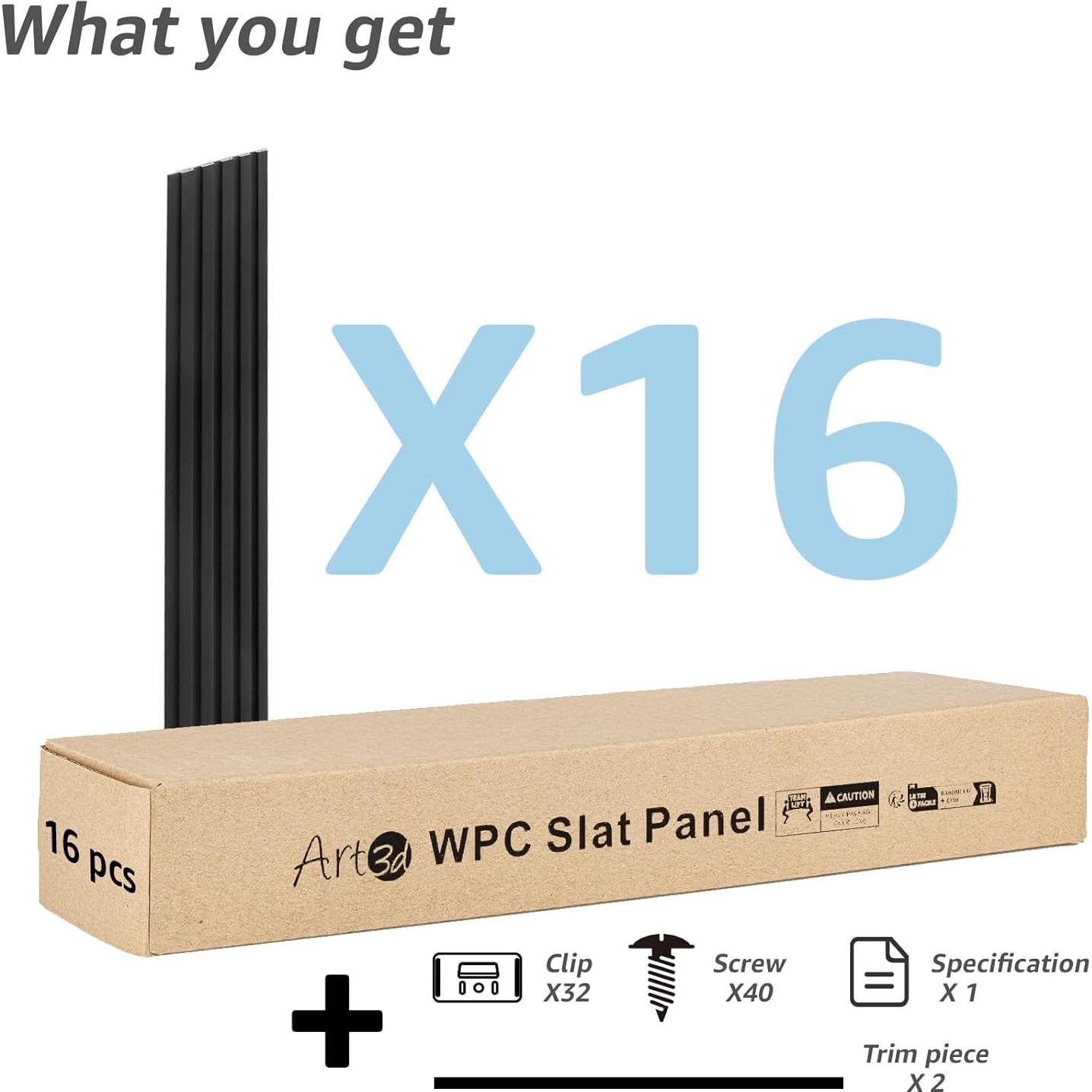 Paneles de Wainscoting WPC Art3d 16 Piezas 121.9x15.2cm Negro