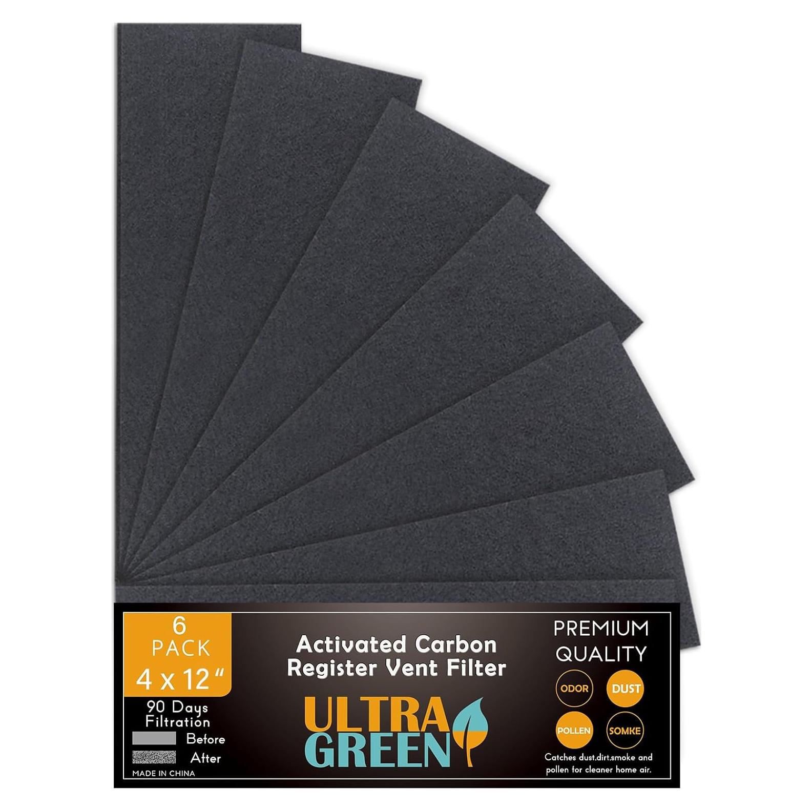 Filtro de Aire de Carbón Activado ULTRA GREEN 4x30 cm Paquete de 6