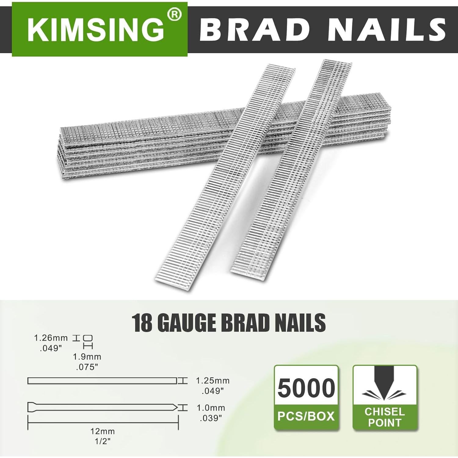 Clavos Brad Galvanizados Kimsing F12 18GA 12mm 5000 Piezas