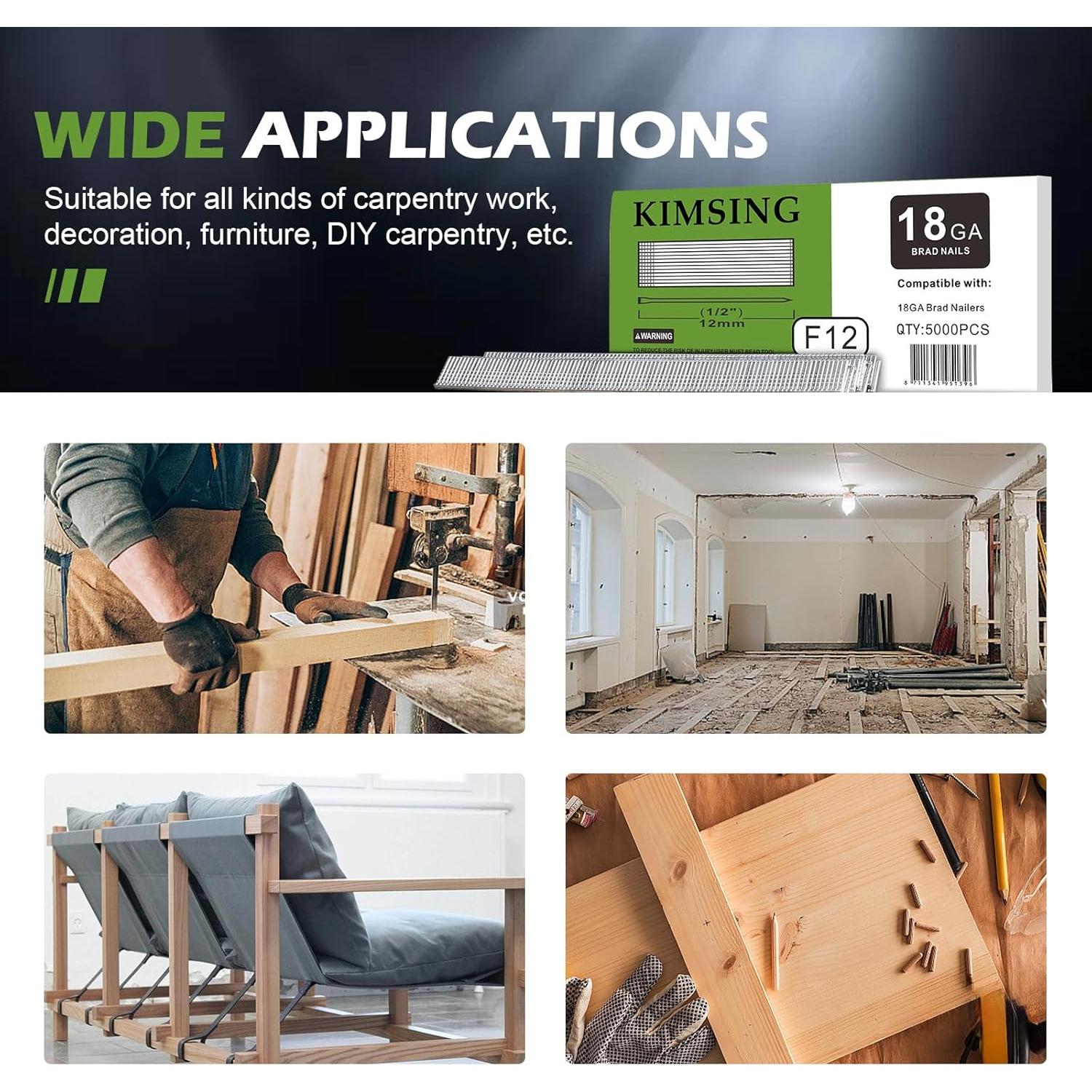 Clavos Brad Galvanizados Kimsing F12 18GA 12mm 5000 Piezas