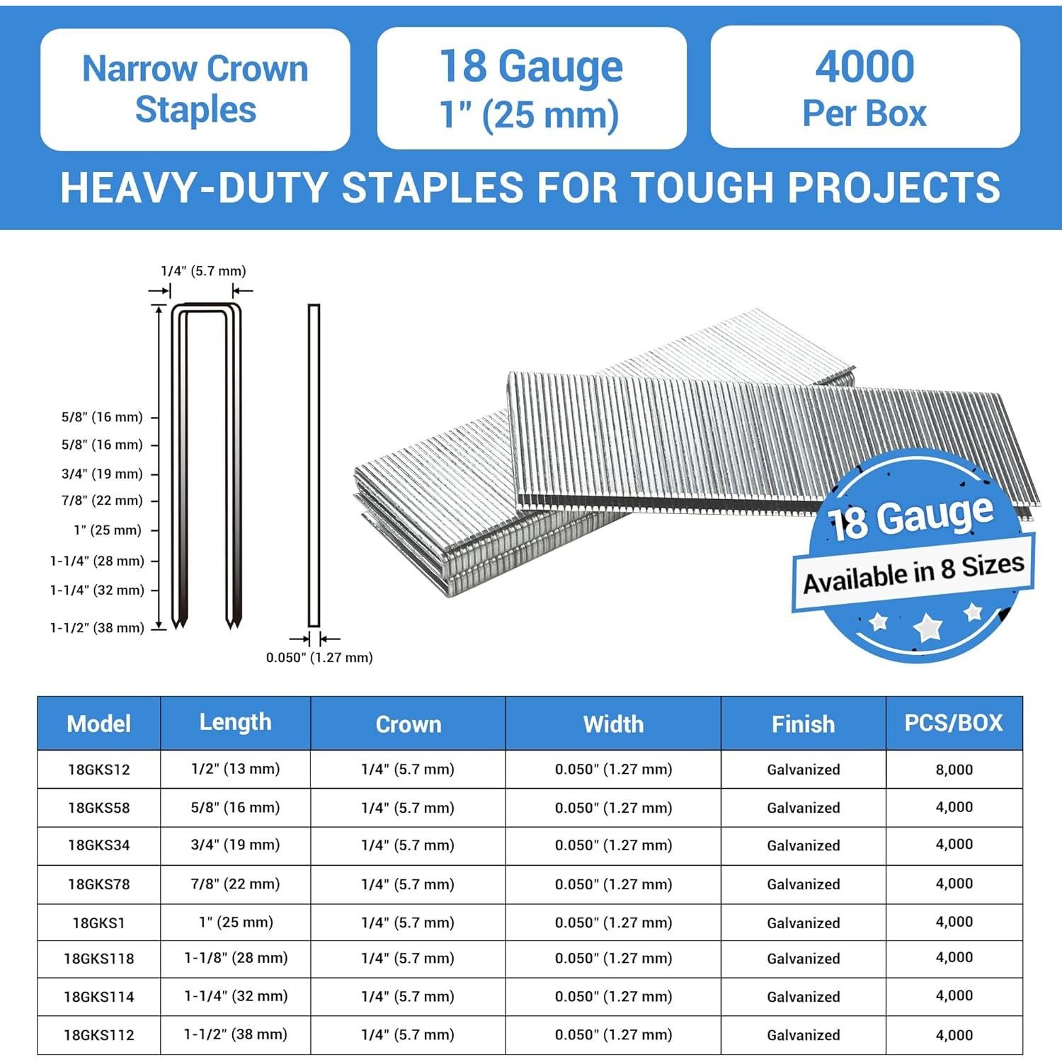 Grampas de Corona Estrecha Meite 18 Calibre 1" 4000 PCS