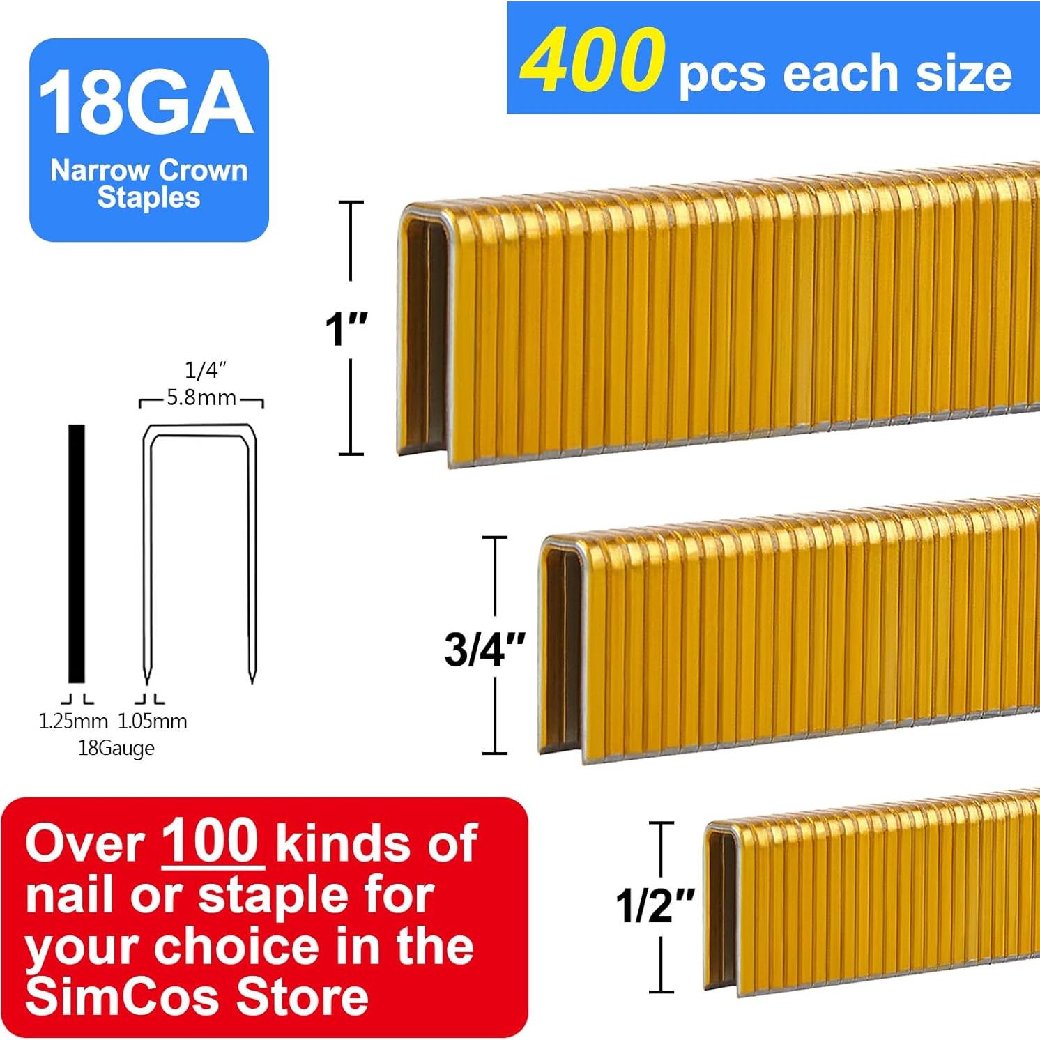 Grampas de Corona Estrecha 18 Gauge SimCos 1200 Unidades