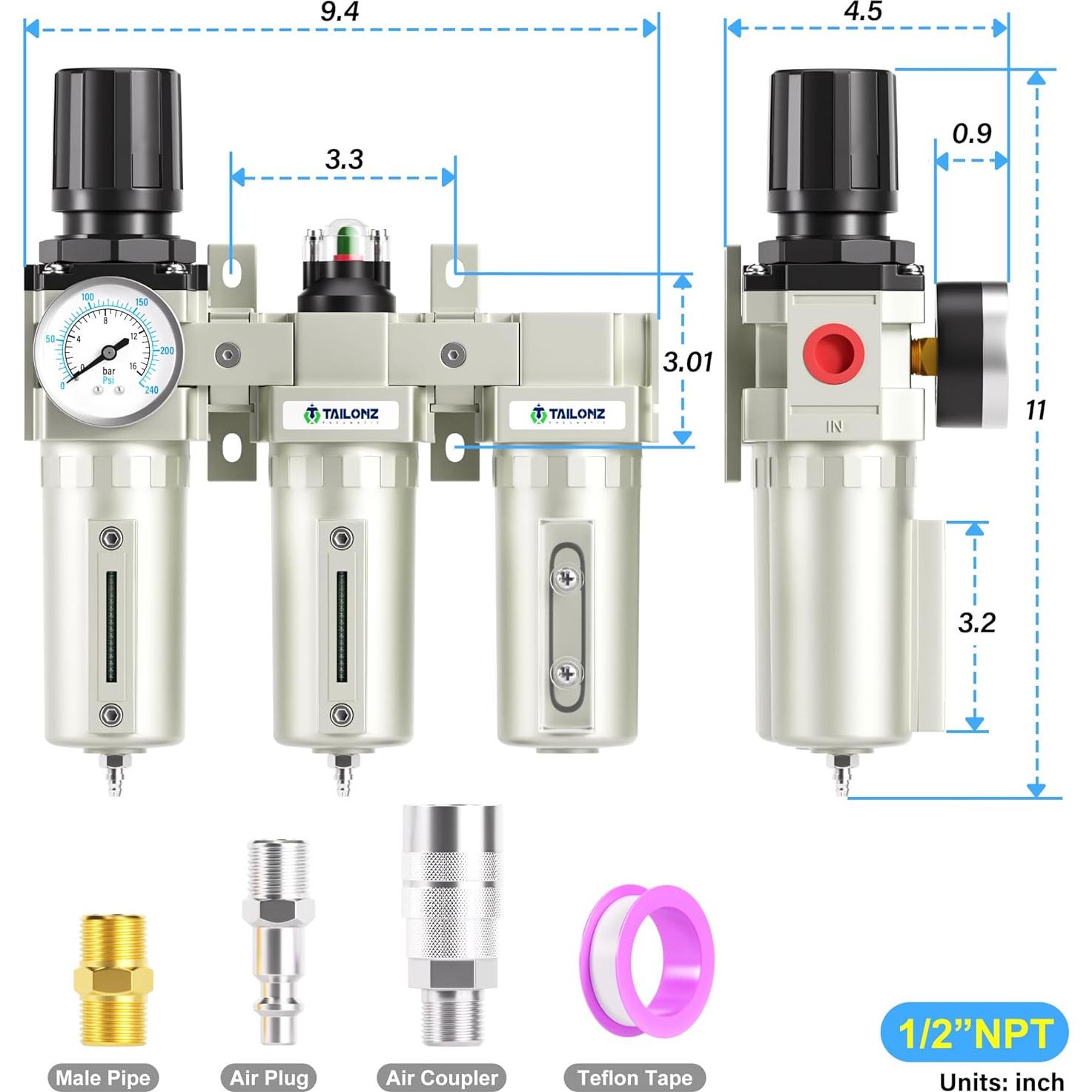 Sistema de Secado de Aire TAILONZ PNEUMATIC 1/2" NPT 240 PSI
