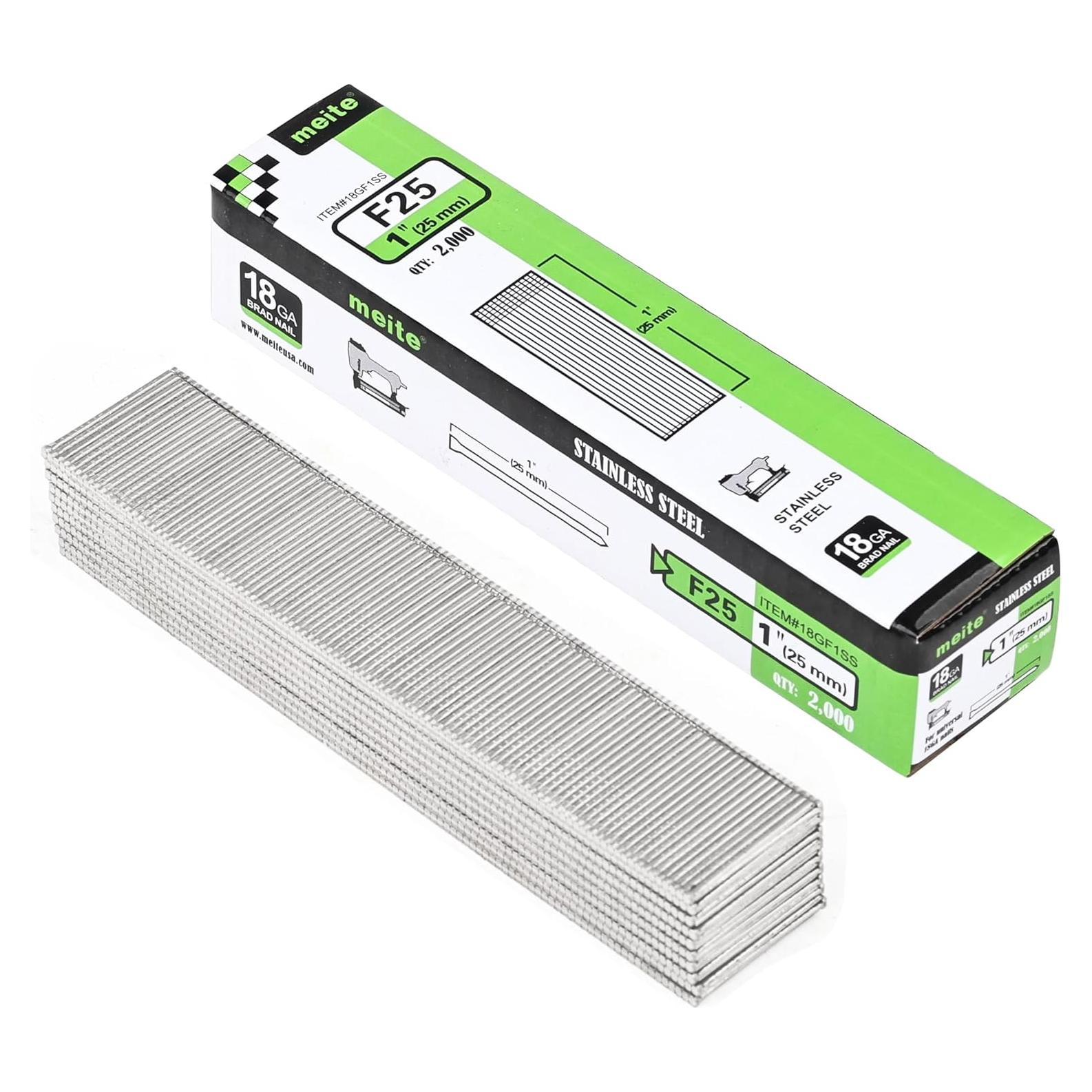 Clavos de Acabado Meite 18GA 1" Acero Inoxidable 304 - 2000 Unidades