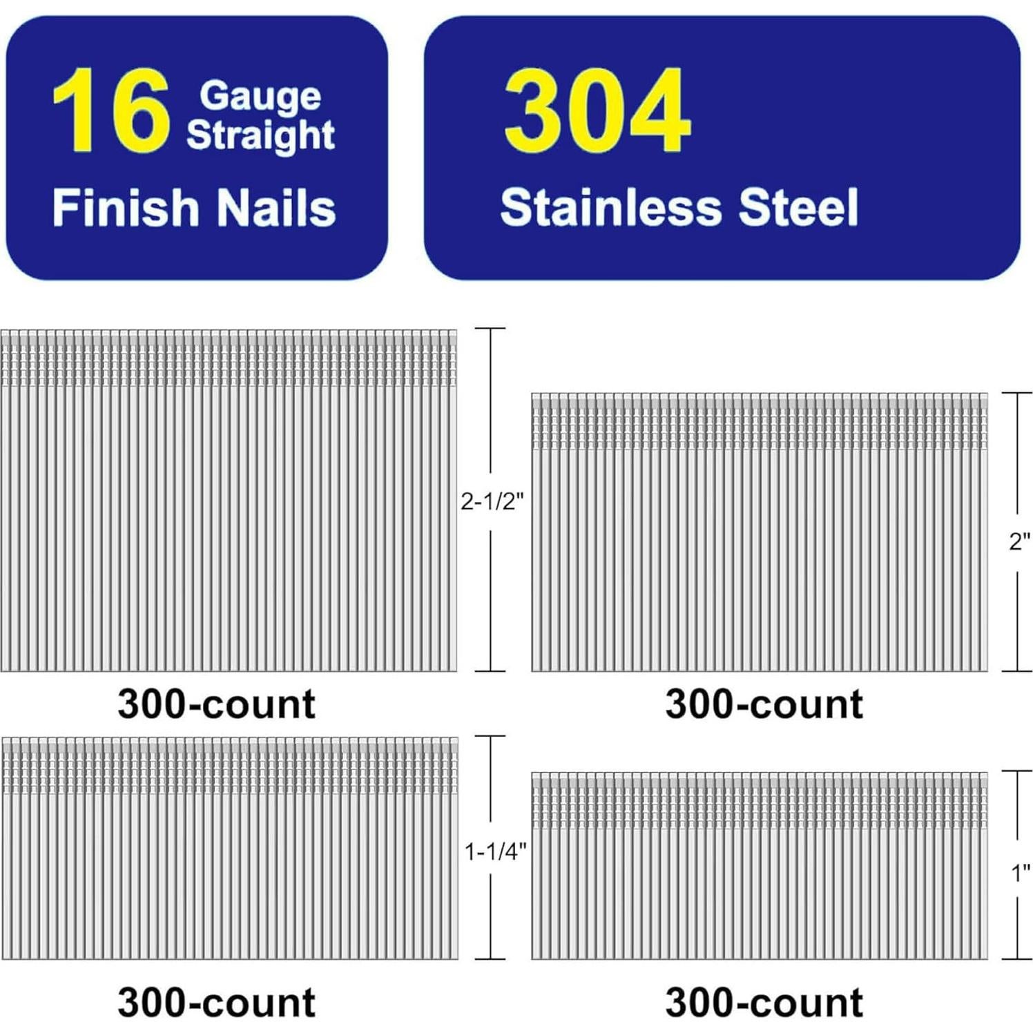 Clavos de Acero Inoxidable 16 GA HW HAMWOO - 1200 Unidades
