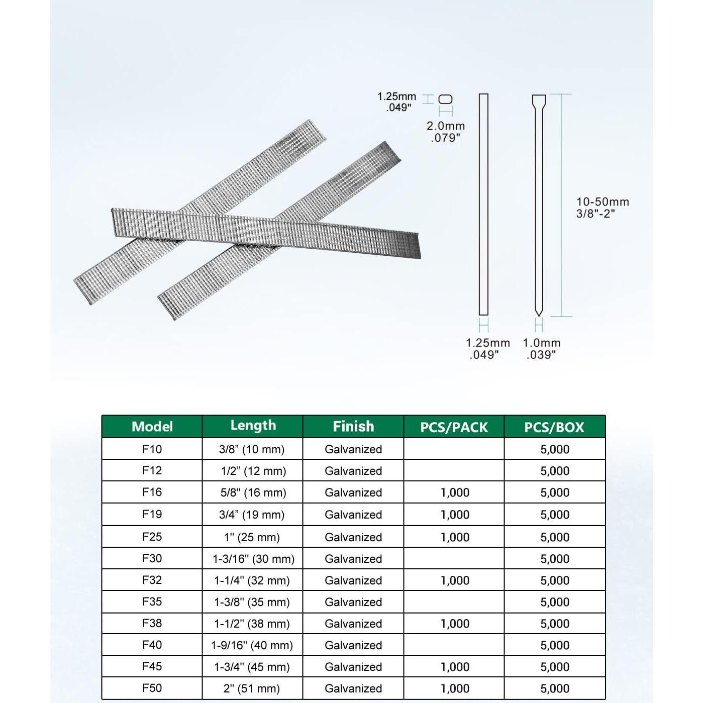 Clavos Brad Galvanizados Meite 18GA 19mm 5000 PCS