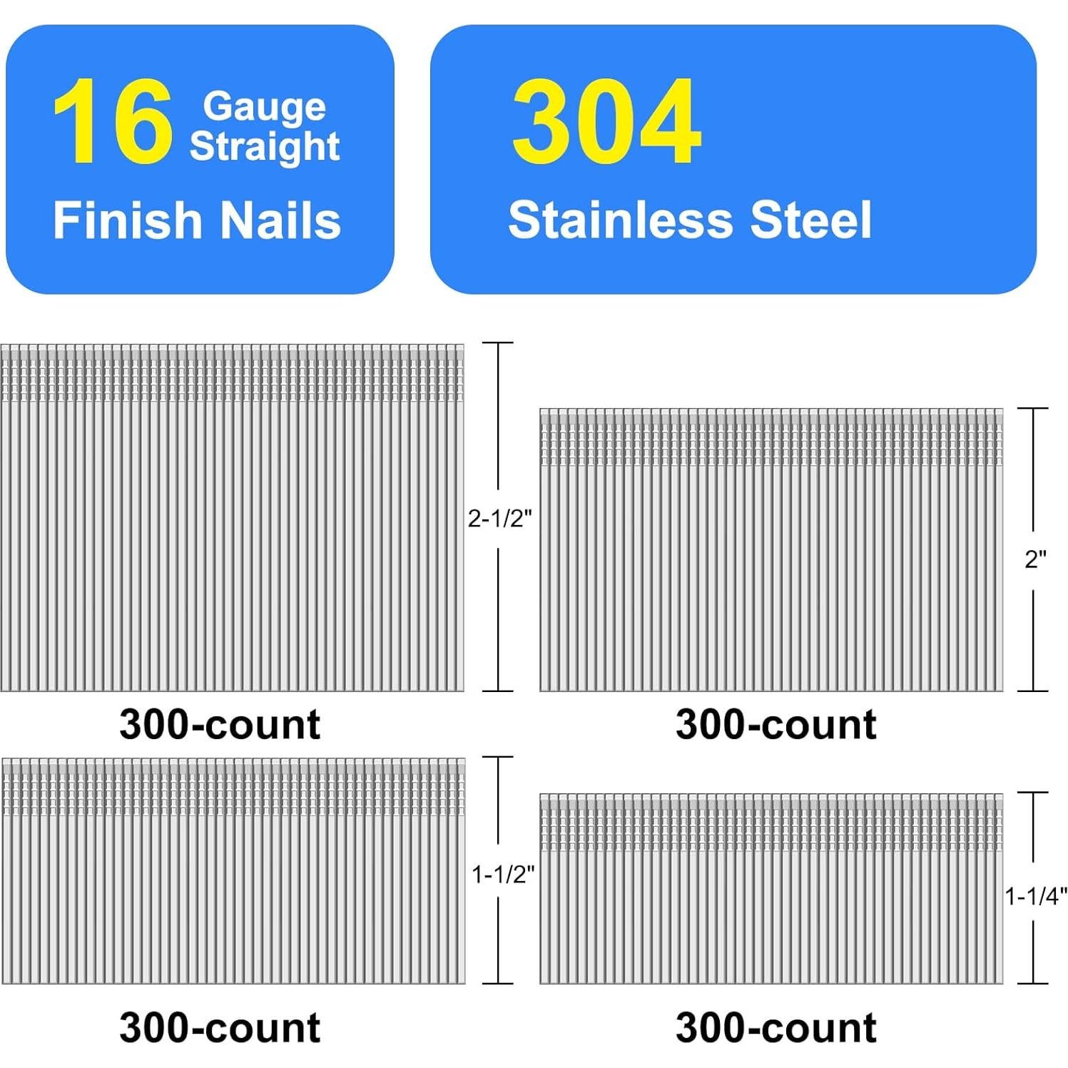 Clavos de Acabado 16 GA SimCos Acero Inoxidable 304 - 1200 Piezas