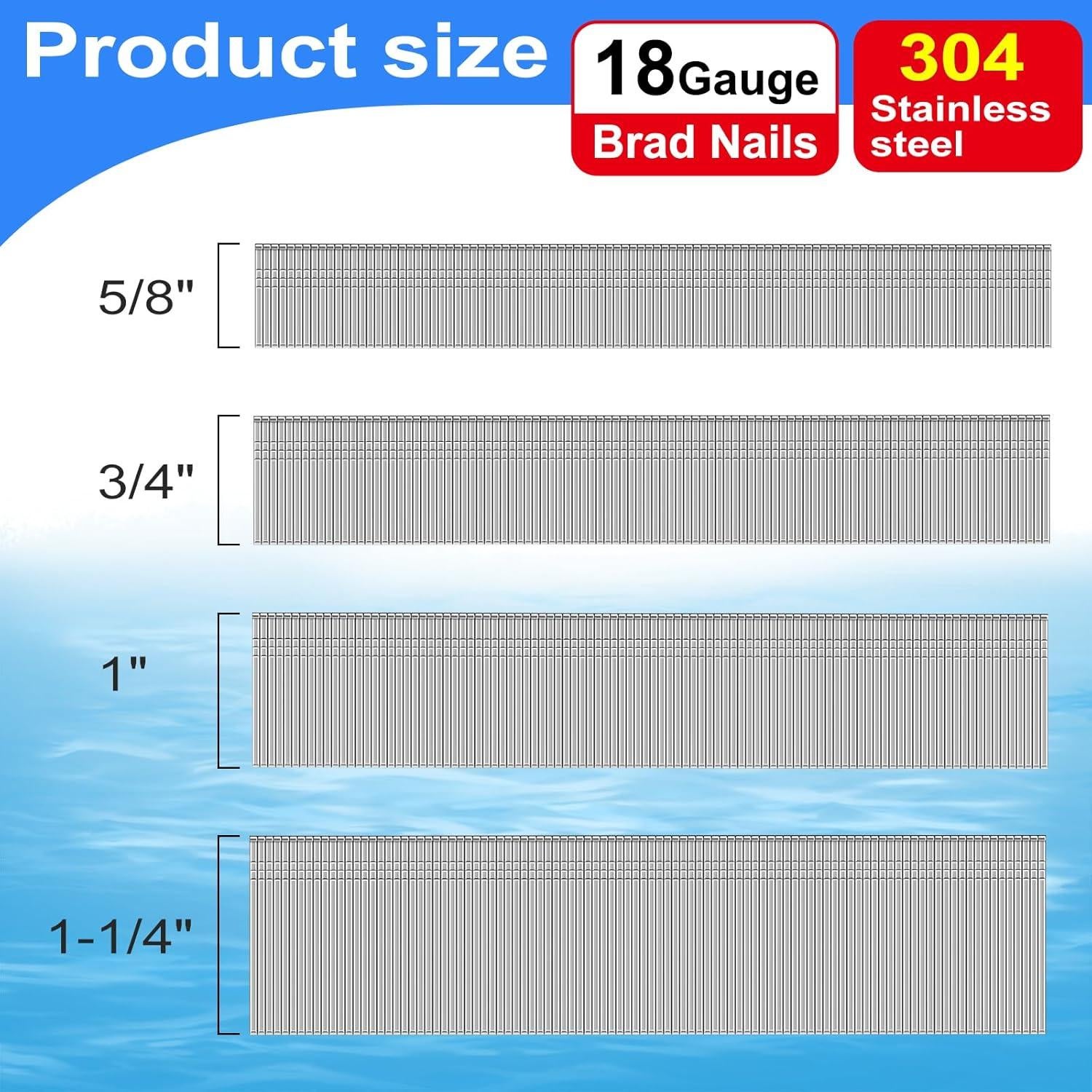 Clavos Brad de Acero Inoxidable 18 Gauge 2000 pcs 1.59-3.18 cm