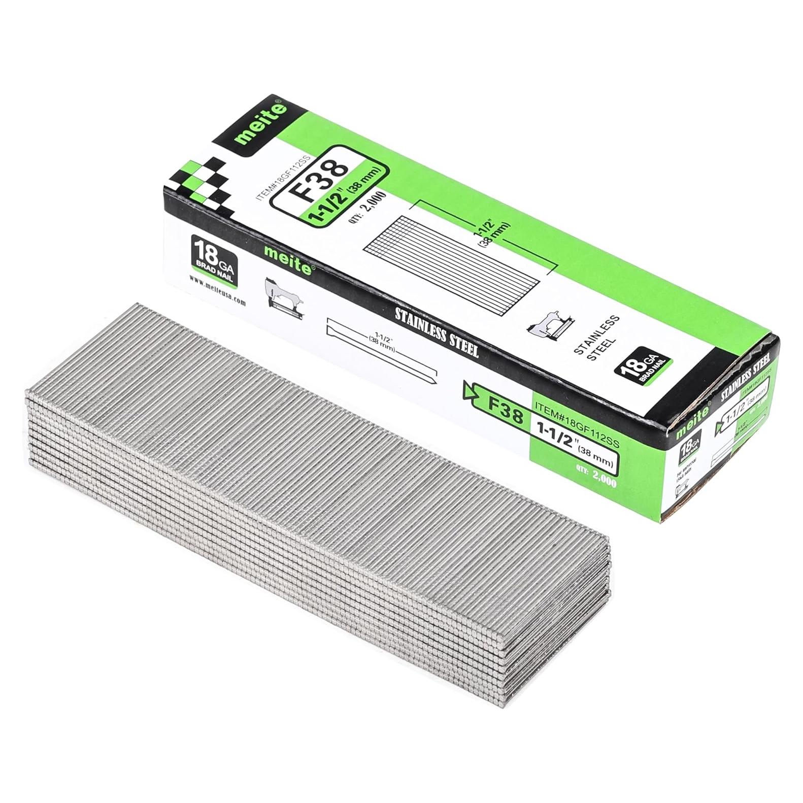 Clavos Brad de Acero Inoxidable 304 Meite 18GA 3.81 cm 2000u