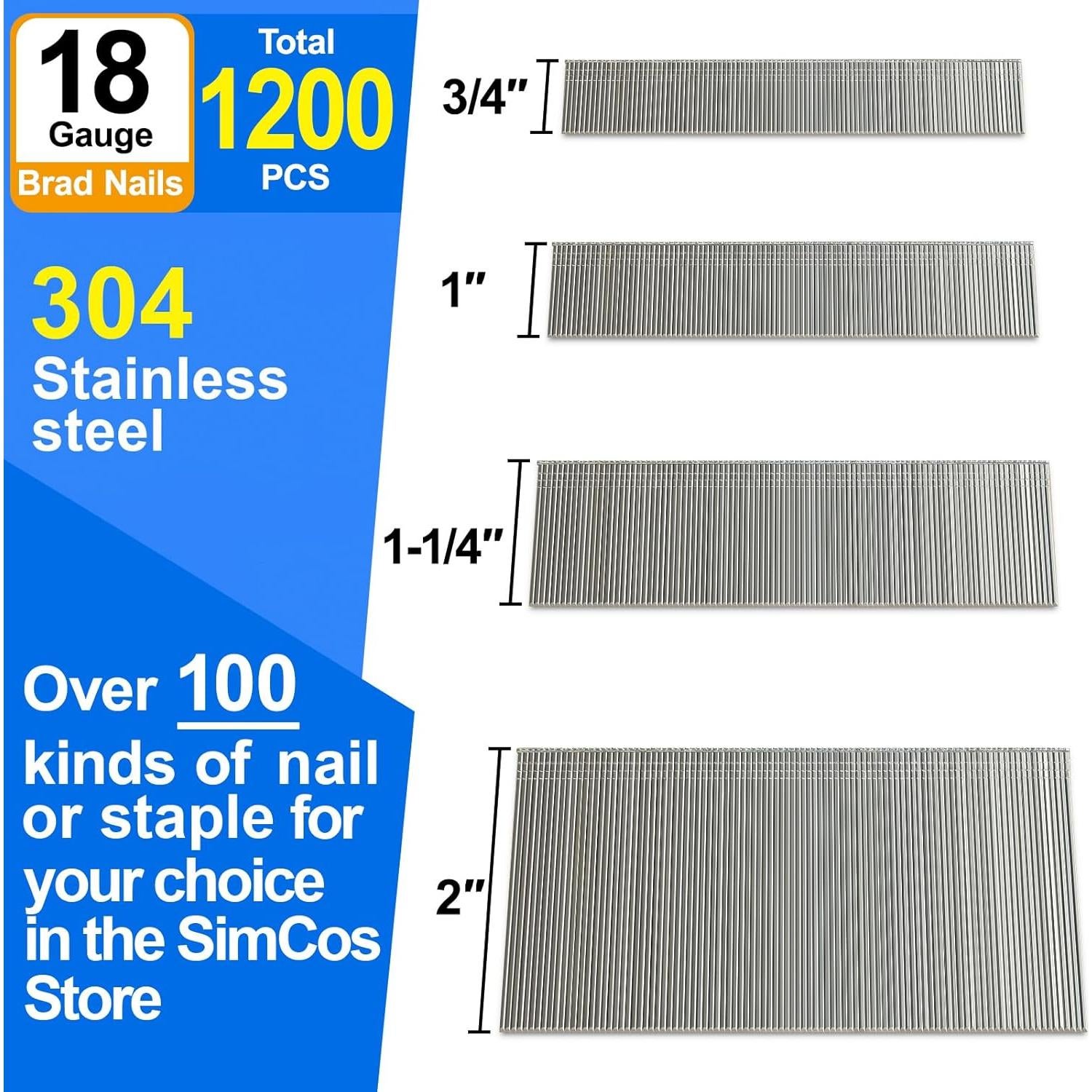 Clavos Brad de Acero Inoxidable 304 18GA - 1200 Unidades