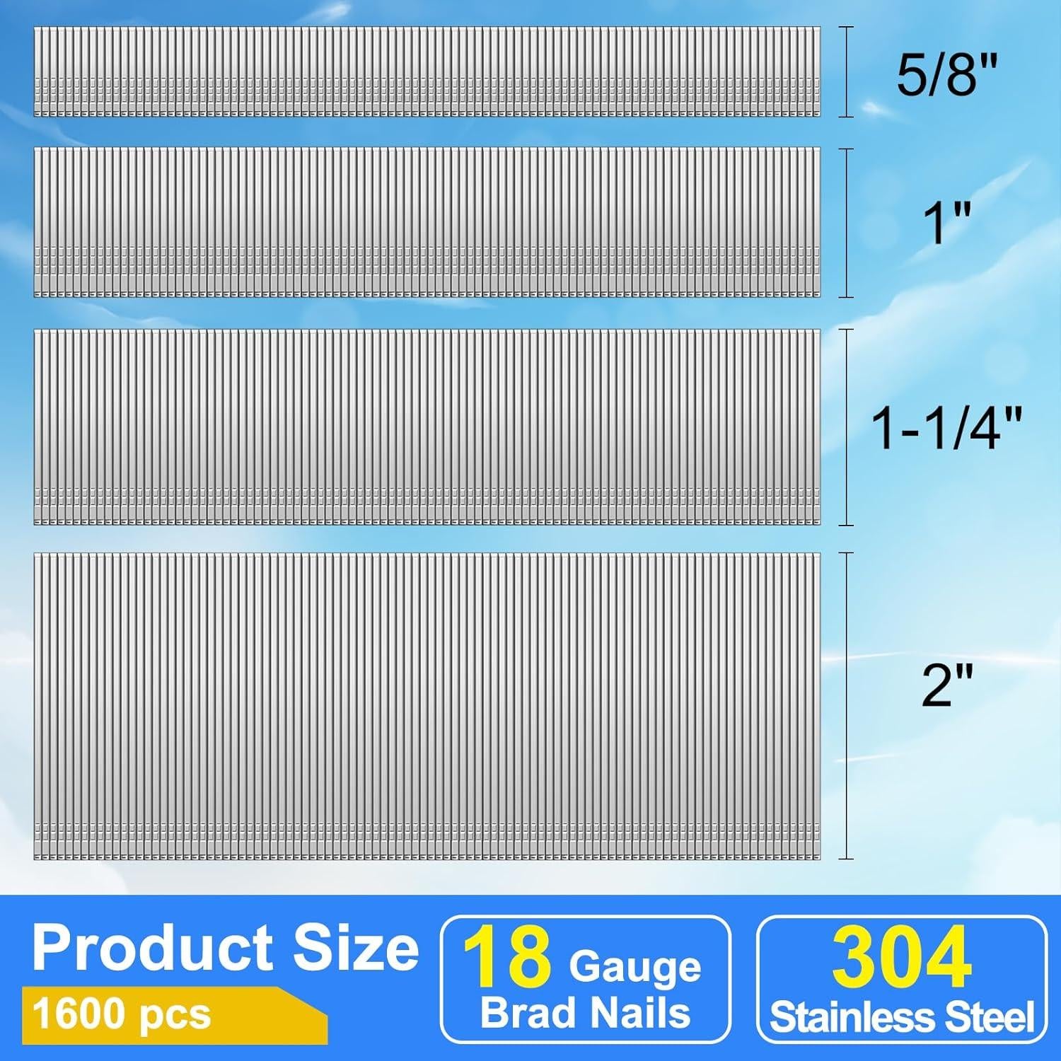 Clavos Brad 18 GA SimCos 1600 pcs Acero Inoxidable 1.59-5.08 cm