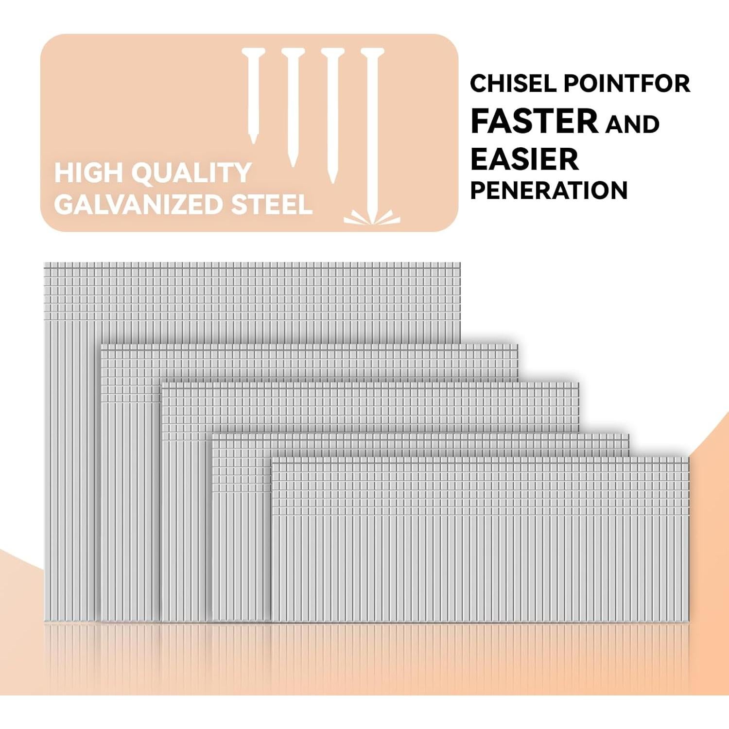 Clavos de Acabado 16 Gauge NIANRONGHUA 5000 Piezas 5 Tamaños