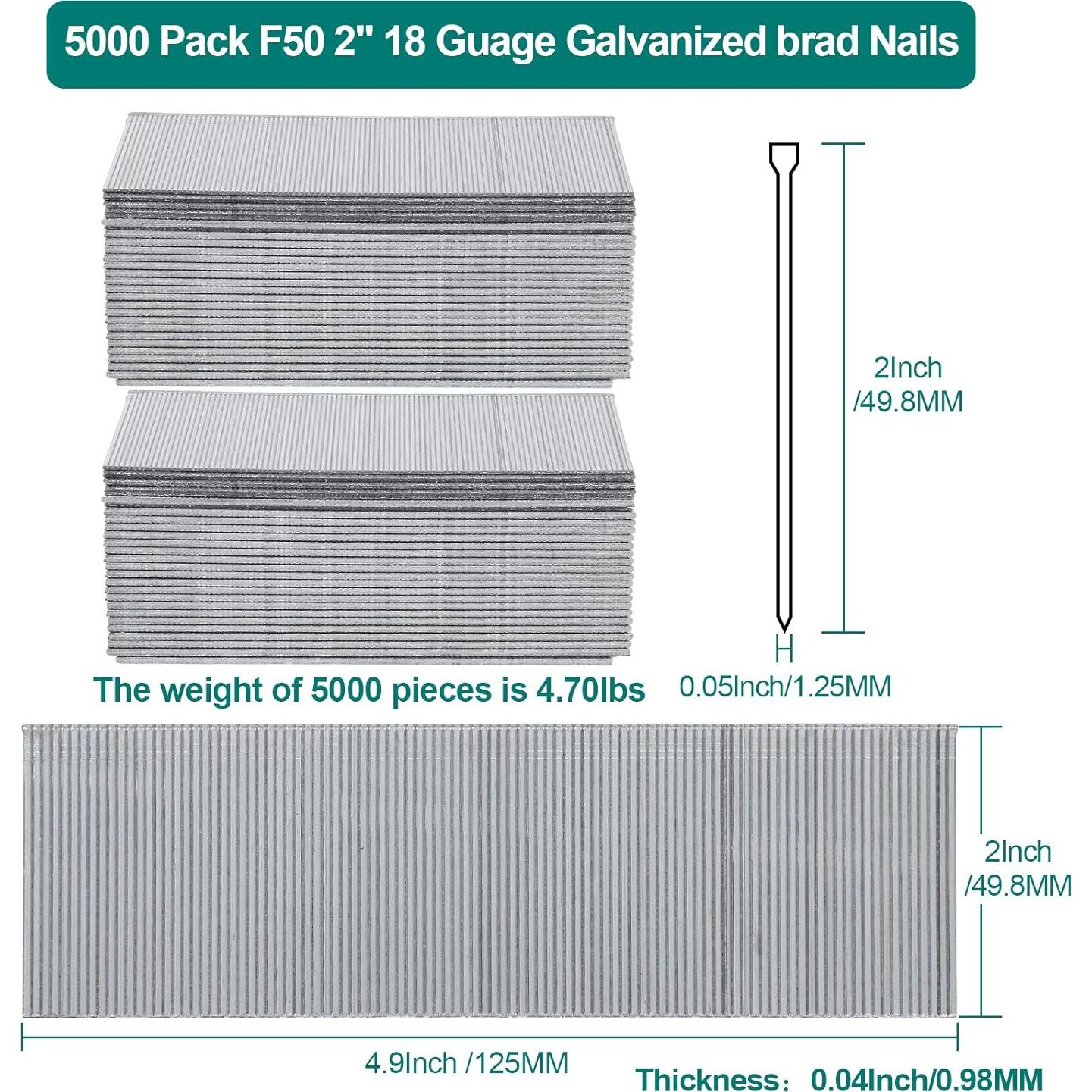 Clavos Brad Galvanizados 18 Gauge 5.08 cm MIVIDE - Paquete 5000