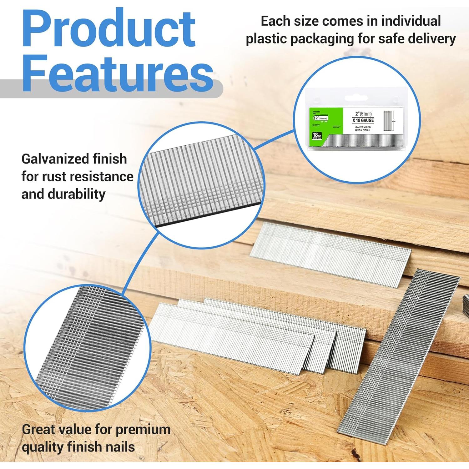 Clavos Brad Galvanizados Meite 18 Gauge 50 mm 1000 Unidades