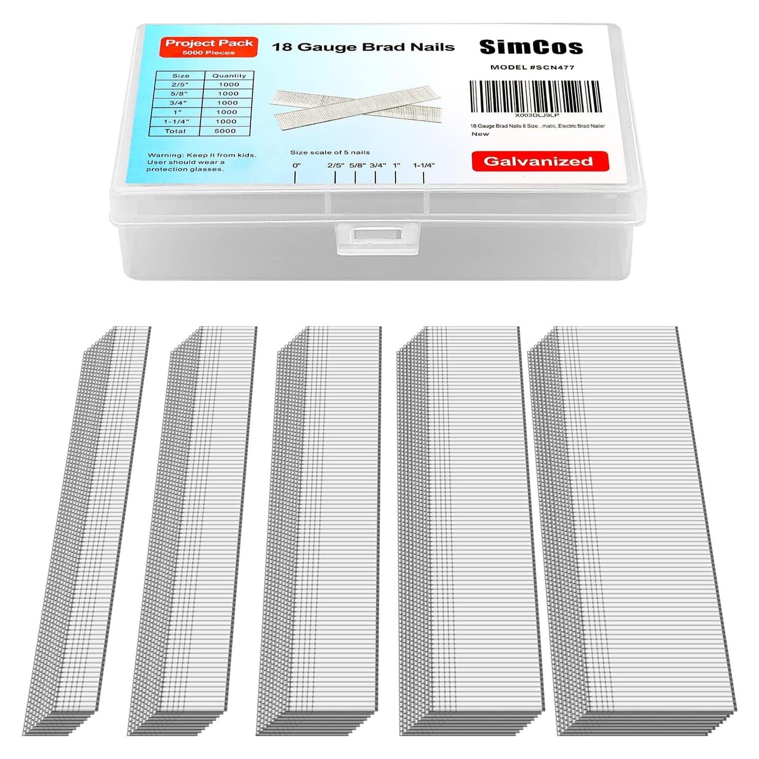 5000 Clavos Brad Galvanizados 18 GA Simcos - 5 Tamaños