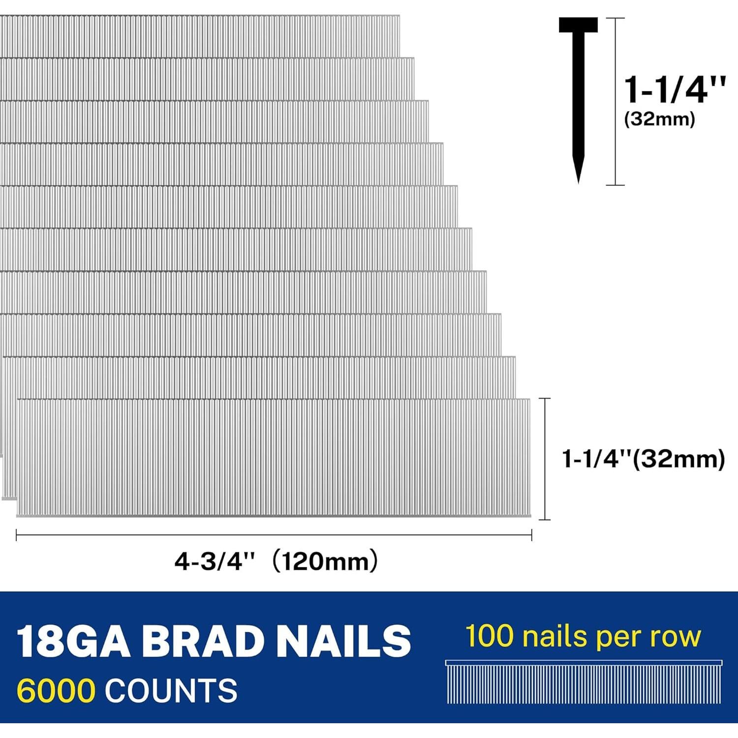 Clavos Brad Universales WORKPRO 18 Gauge 6000 Piezas 3.18 cm