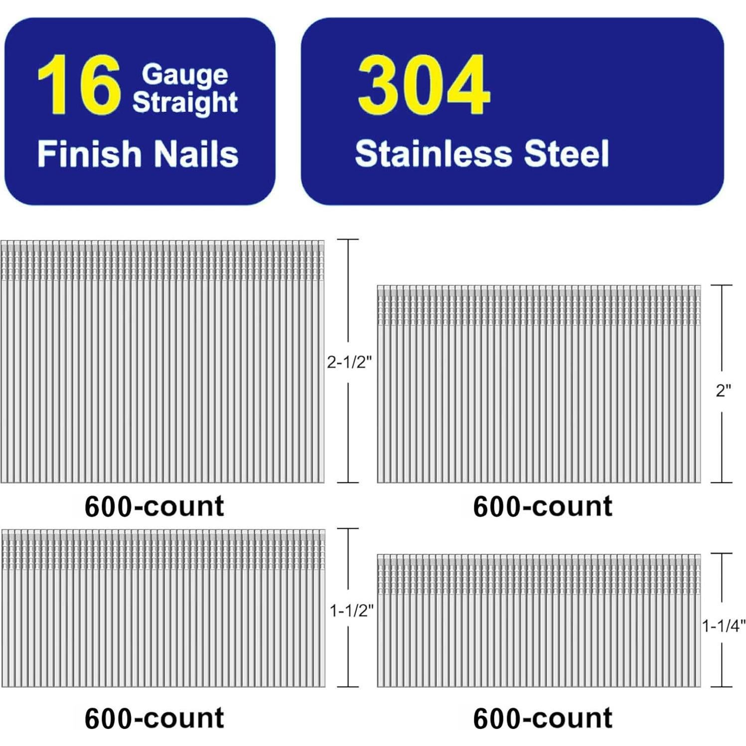 Clavos de Acero Inoxidable 16 GA HW HAMWOO - 2400 Unidades