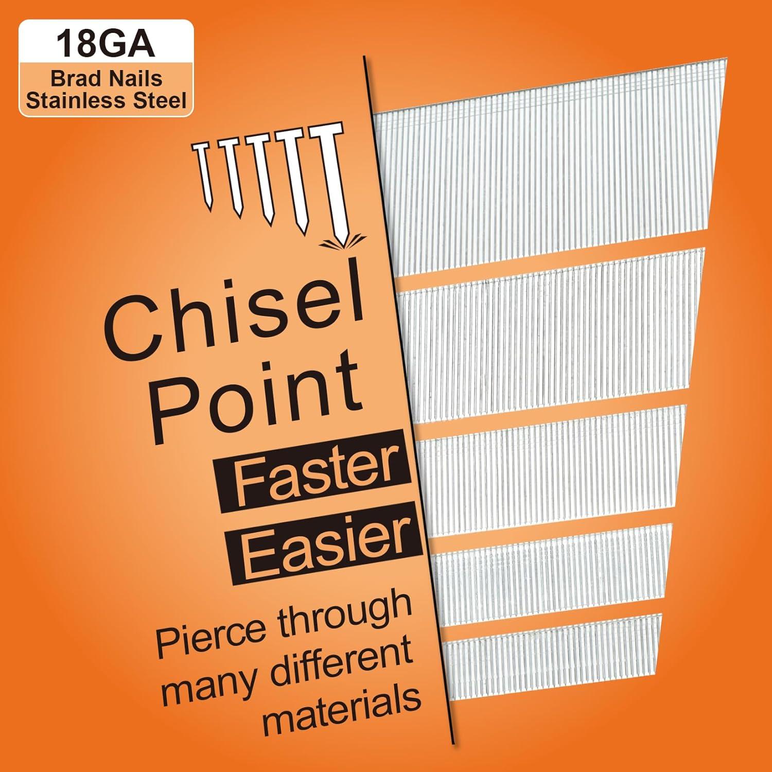 Clavos de Brad Acero Inoxidable 18GA 1200 Piezas 5cm 3cm 1.9cm