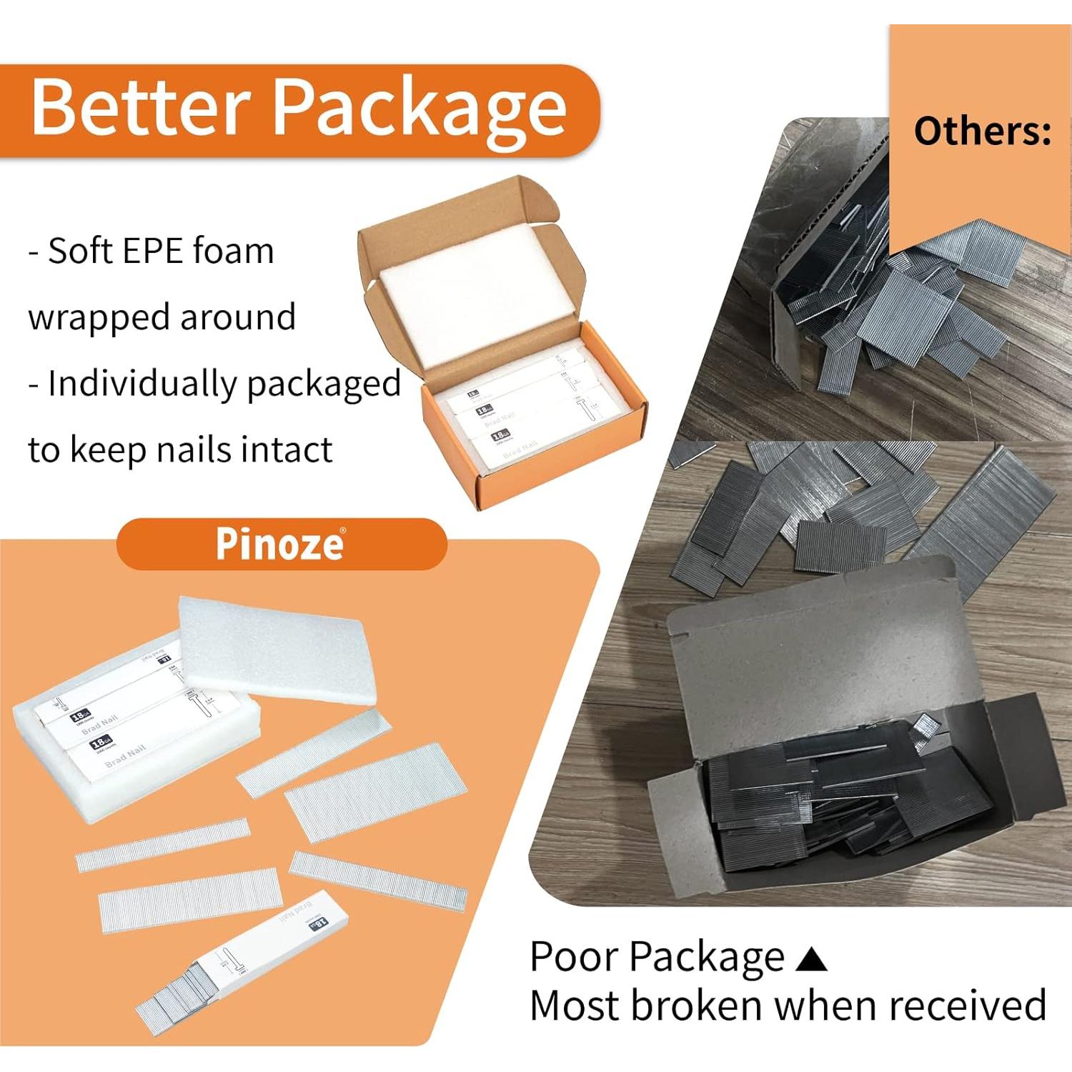 Clavos Brad 18GA Galvanizados PINOZE 5000 Piezas 5 Tamaños