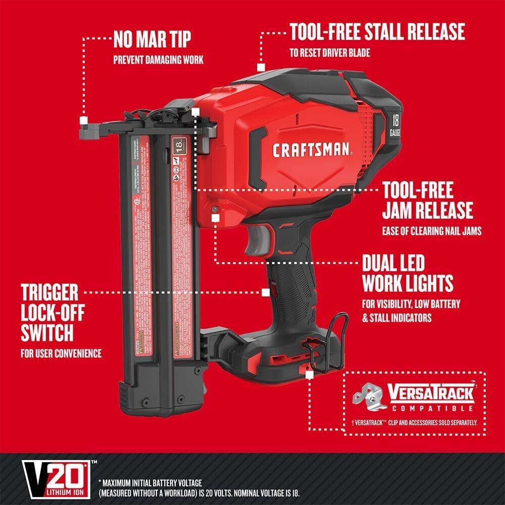 Clavadora Cordless CRAFTSMAN V20 18GA 3.08kg Sin Compresor
