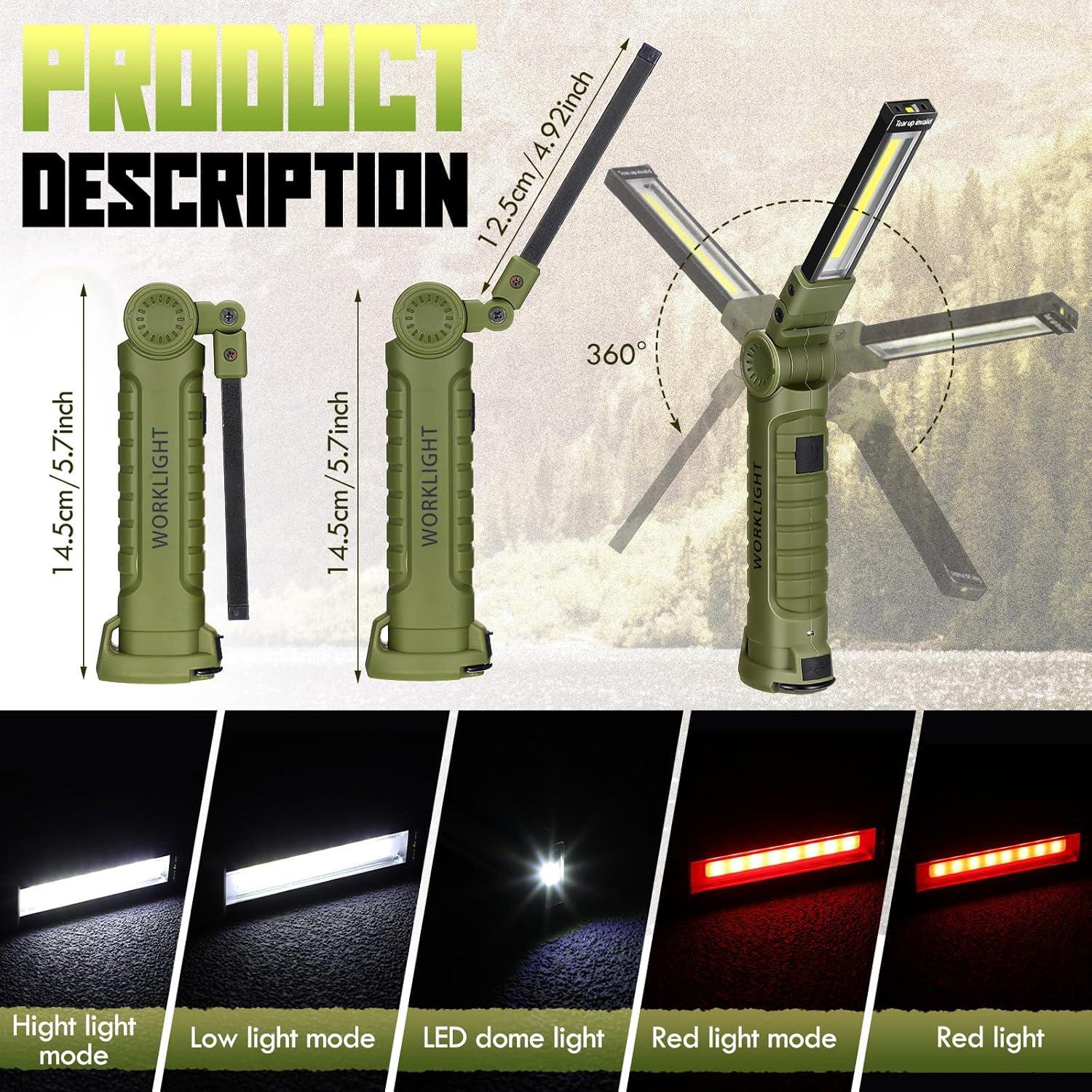 6 Linternas LED Recargables Rossesay 5 Modos 360° Verde Oscuro