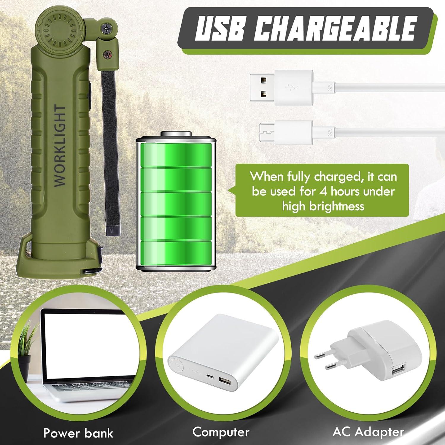 6 Linternas LED Recargables Rossesay 5 Modos 360° Verde Oscuro