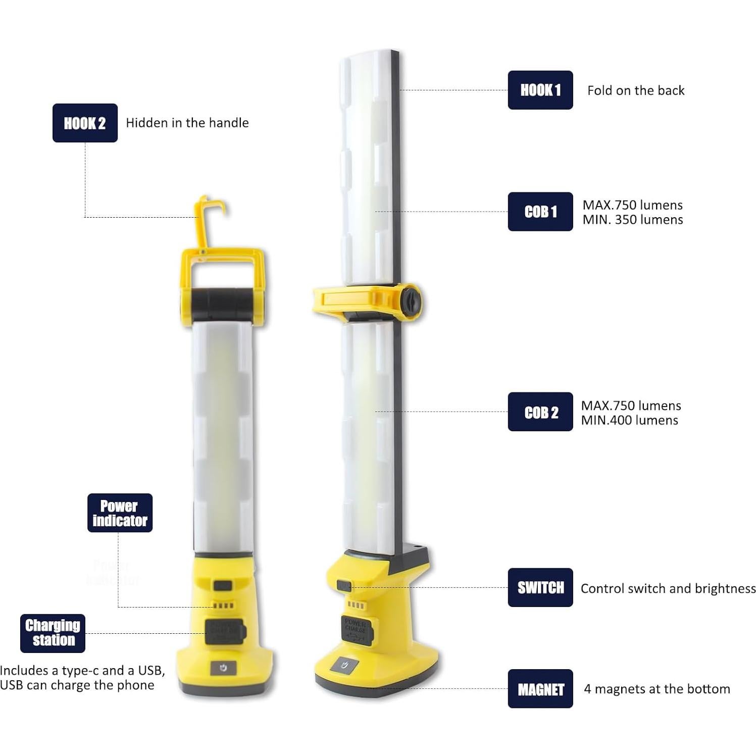 Luz de Trabajo LED Recargable TATA CRWL-01 1500 Lúmenes