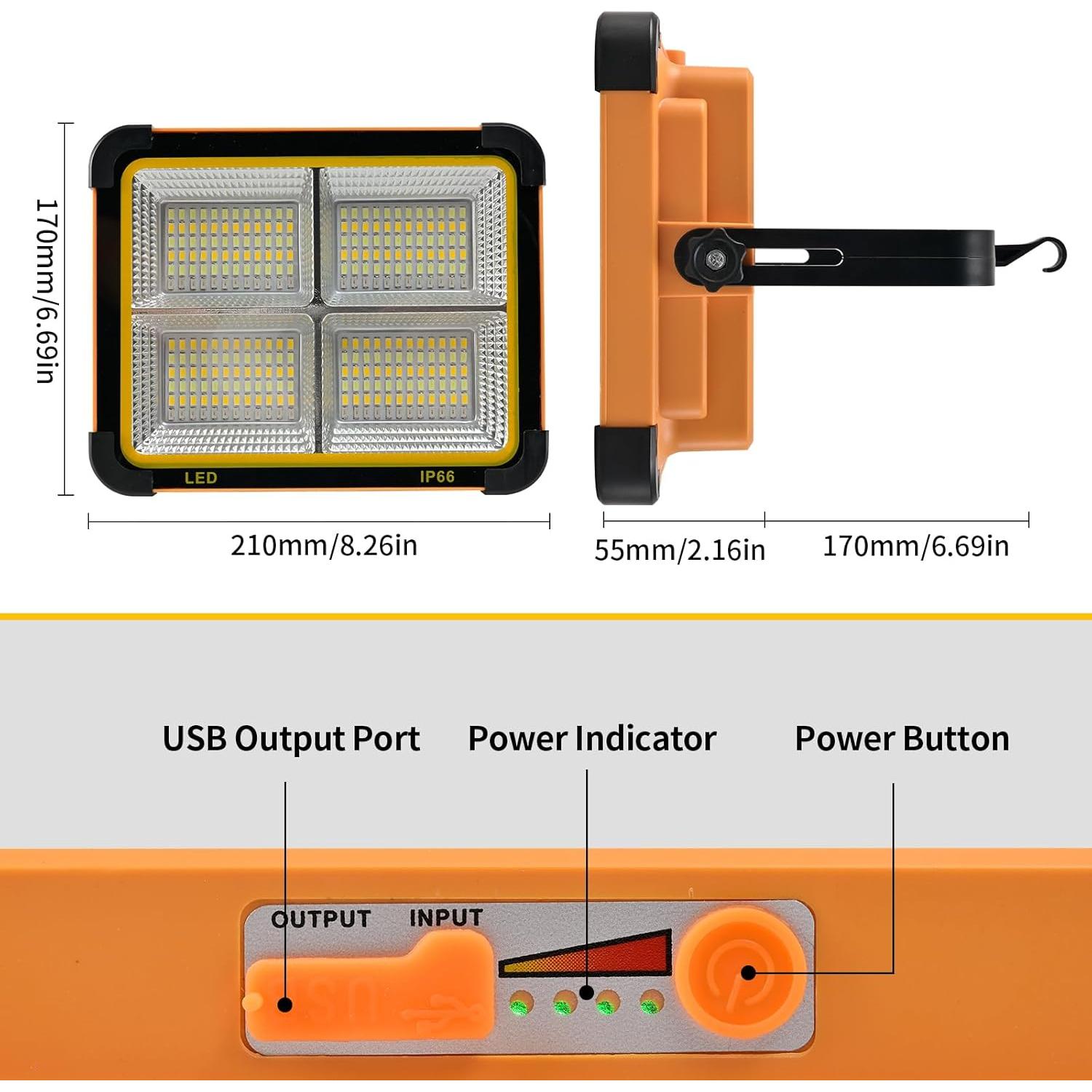 Luz de Trabajo Solar Recargable HZZ 100W LED IP66 Portátil