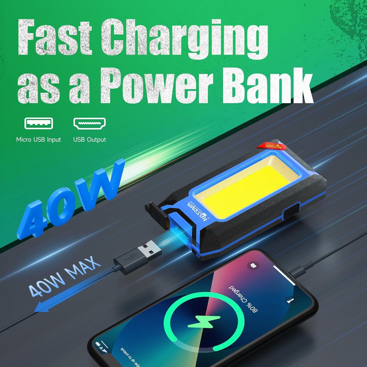 Luz de Trabajo LED Recargable WARSUN 40W 1500 Lúmenes