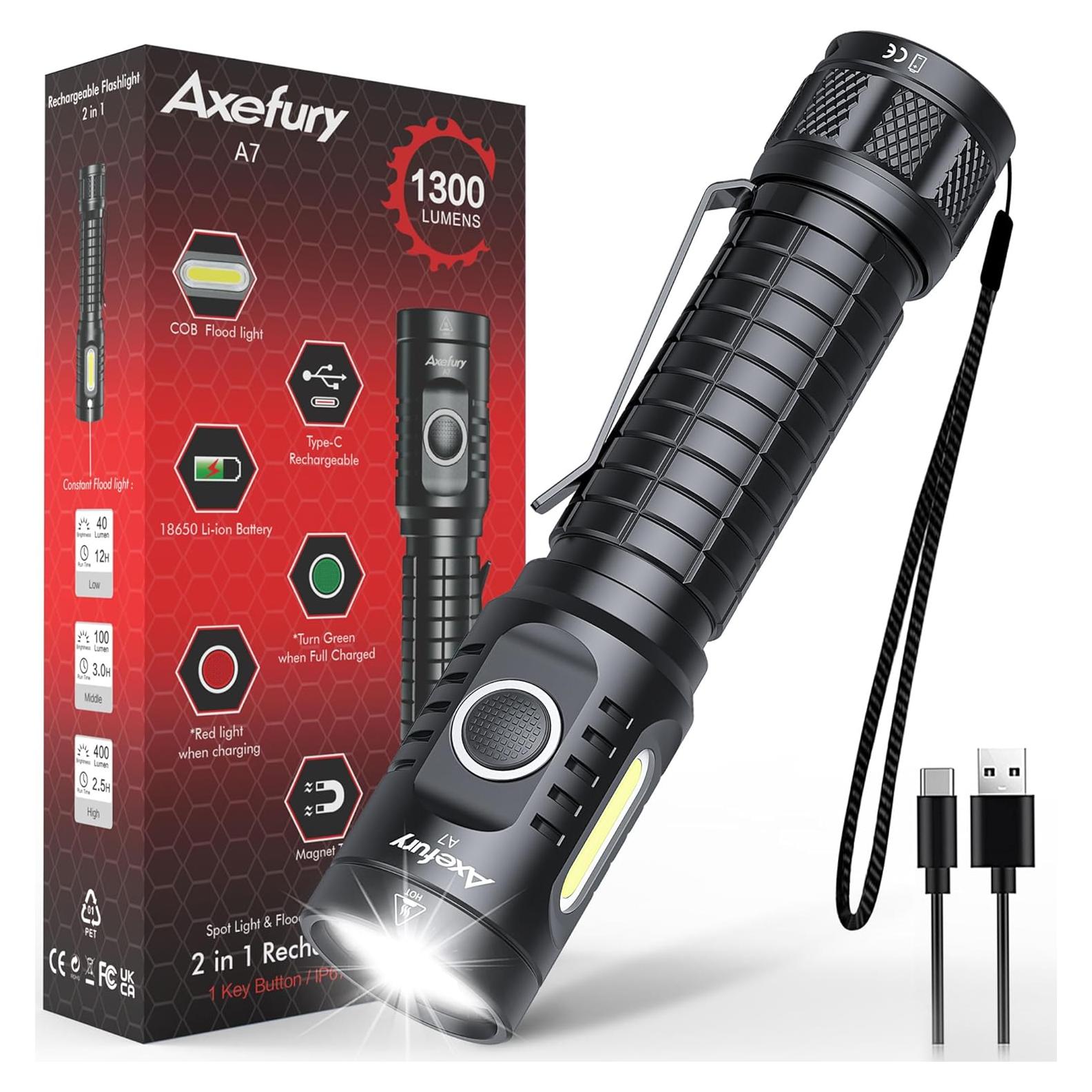 Linterna LED Recargable Axefury A7 1300 Lúmenes IP67