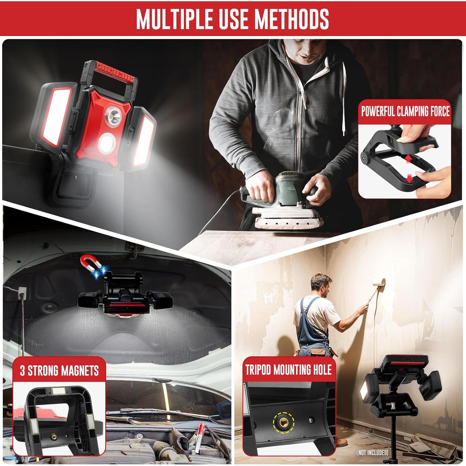 Luz de Trabajo Recargable SYLSTAR 40W 4000LM Plegable 5 Modos