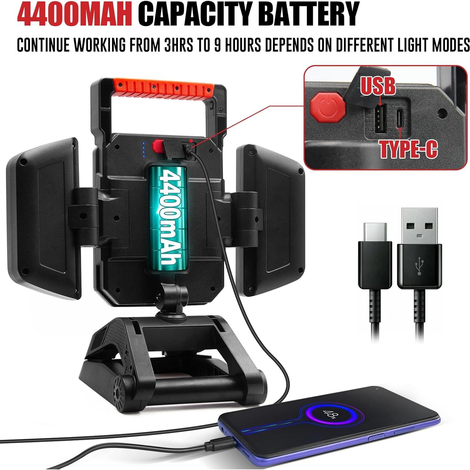 Luz de Trabajo Recargable SYLSTAR 40W 4000LM Plegable 5 Modos